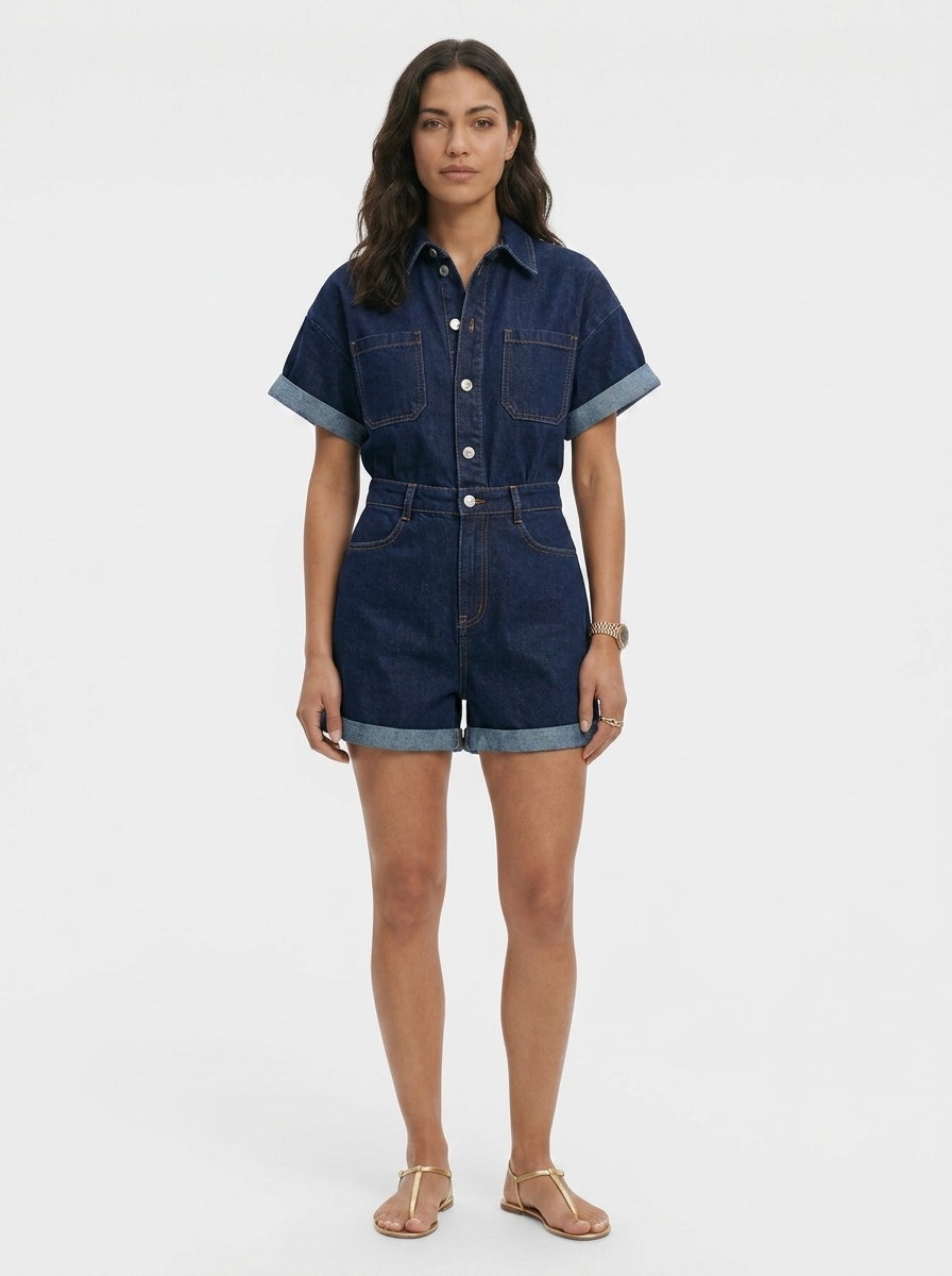 Women's High Waist Denim Jumpsuit