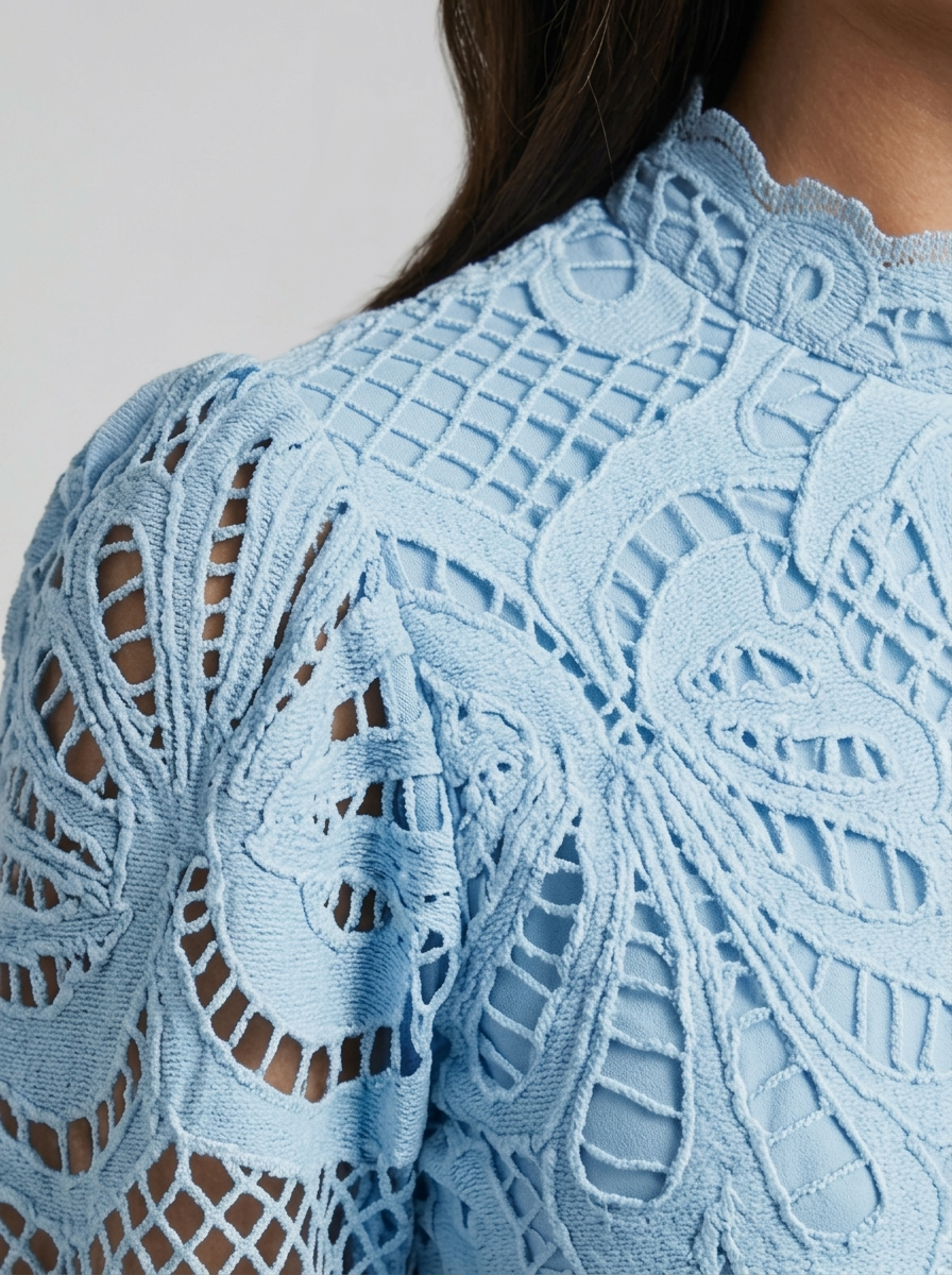 Women's Lace Mini Dress with Puff Sleeves