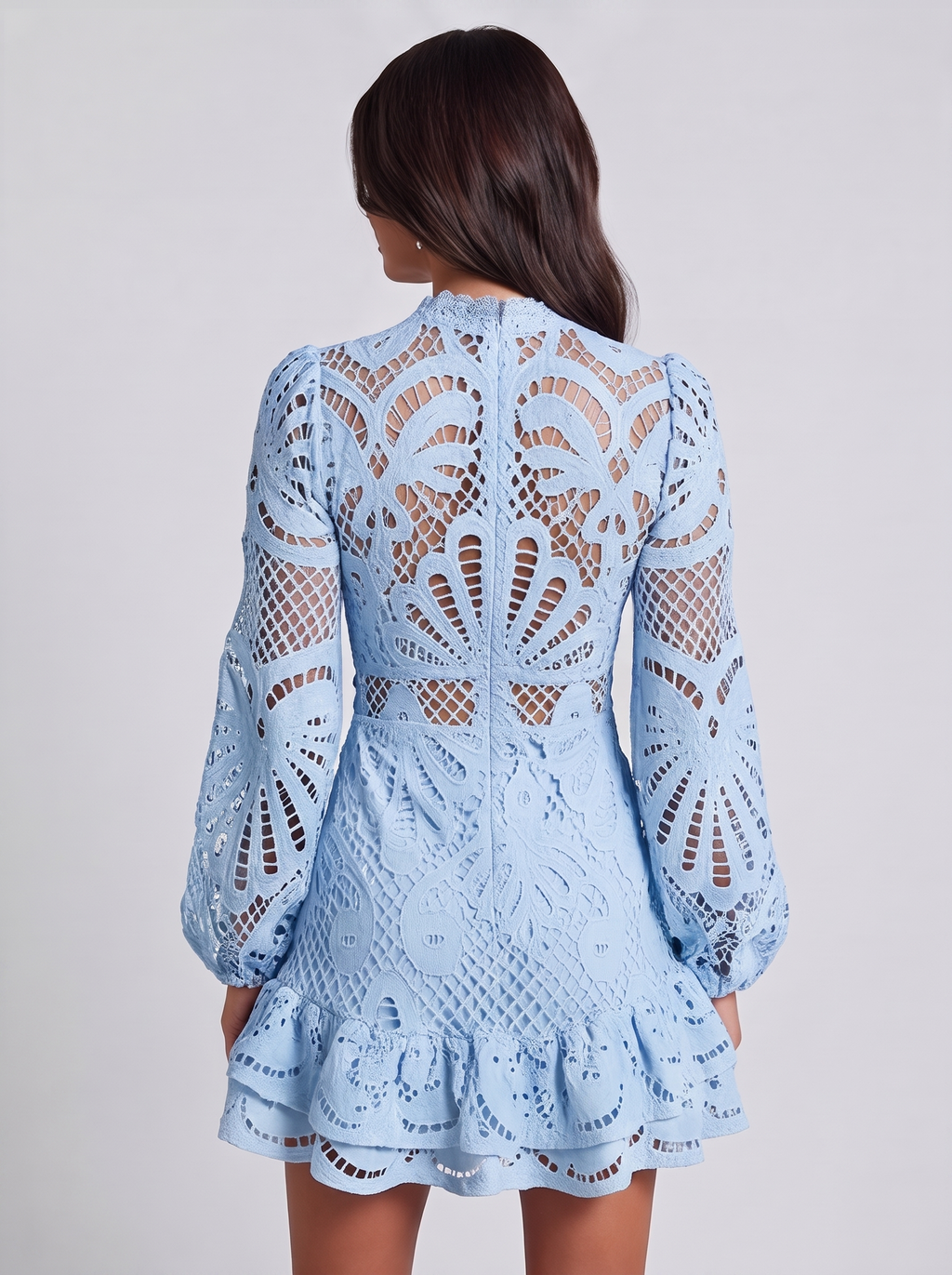 Women's Lace Mini Dress with Puff Sleeves
