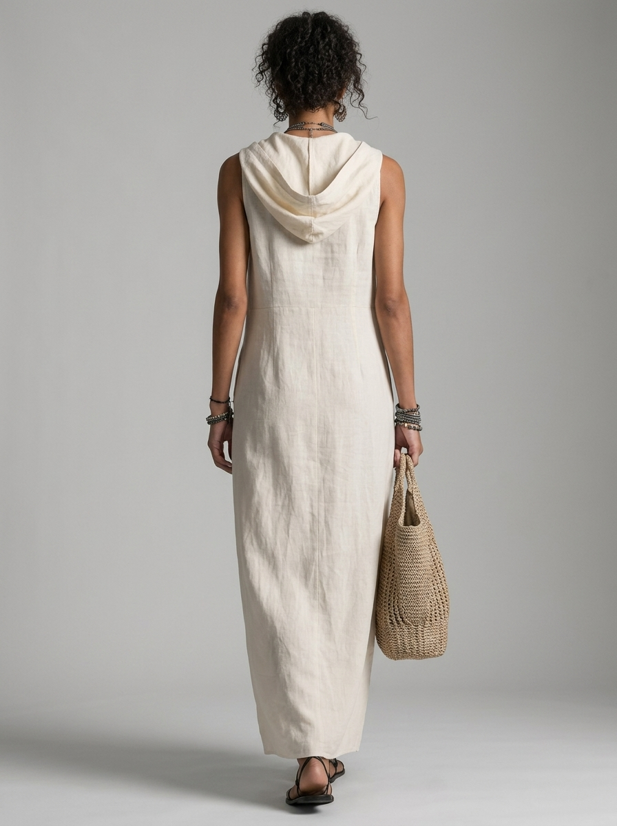 Women's Hooded Maxi Dress with Sleeveless Design