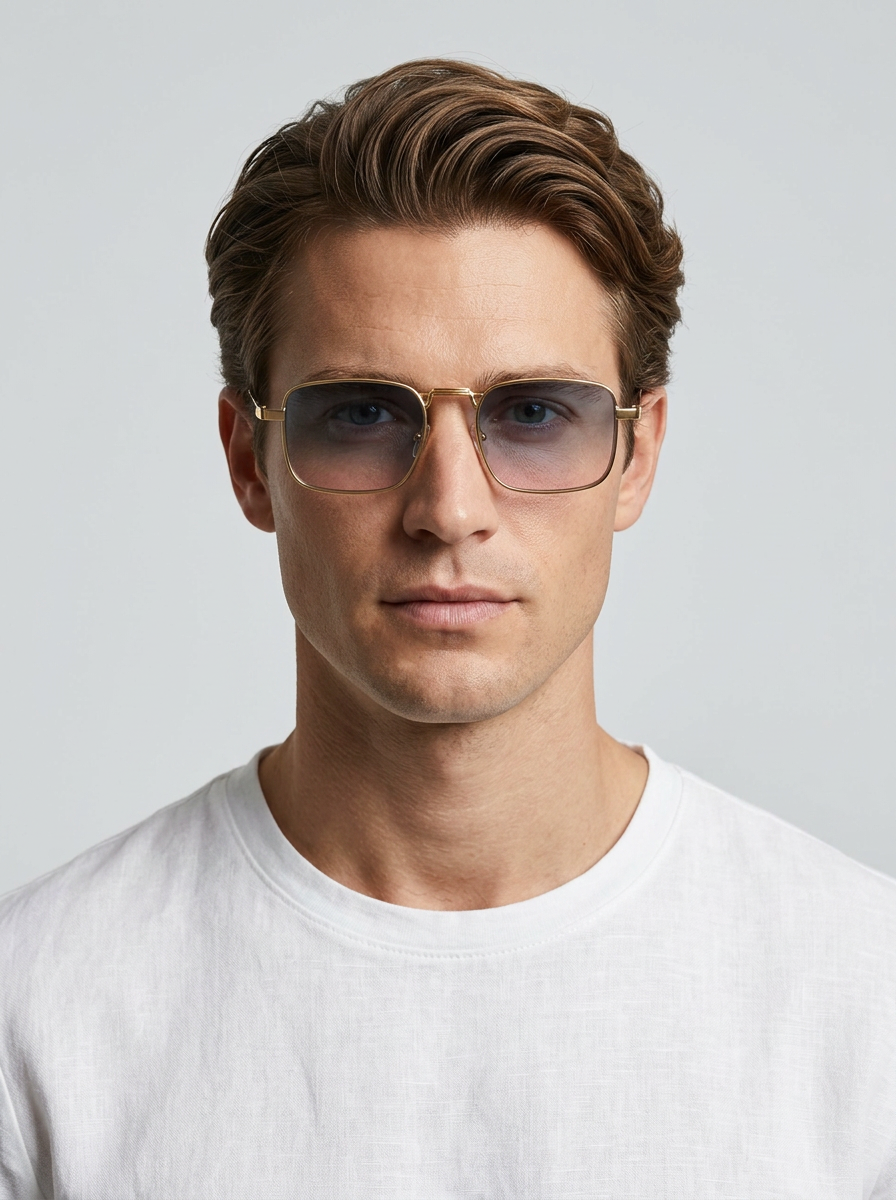 Men's Bold Rectangular Sunglasses in Metal Frame