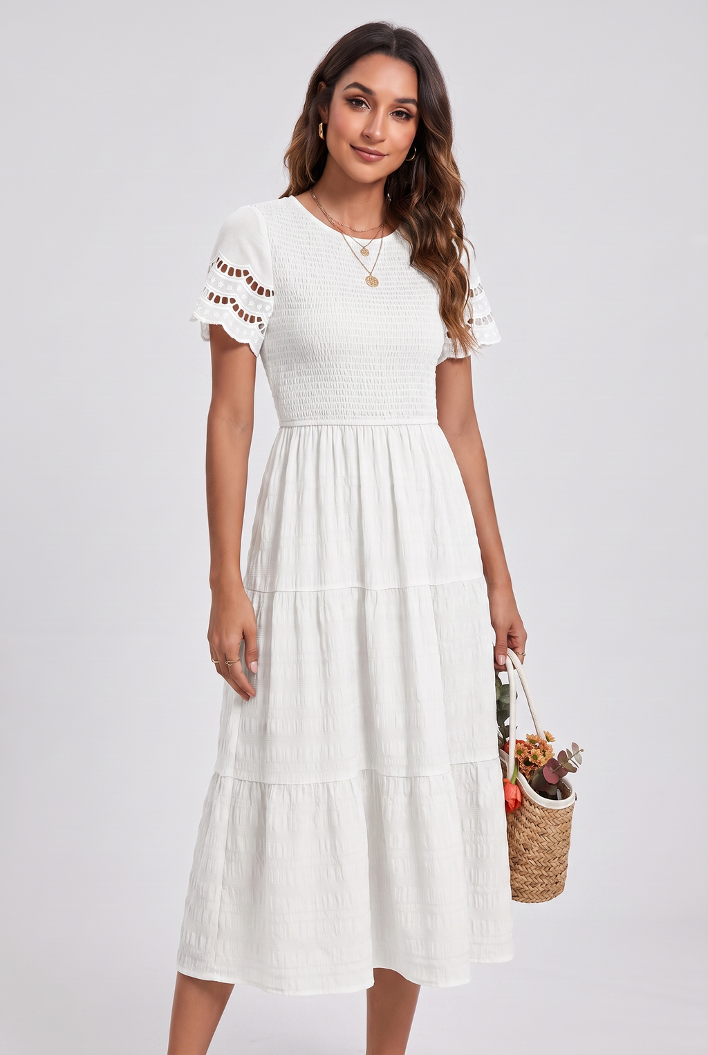 Boho Tiered A-Line Midi Dress with Ruffle Details