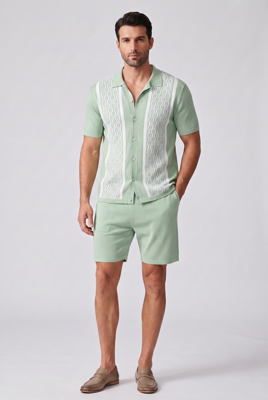 Mens Two Piece Summer Set with Short Sleeve Shirt and Shorts
