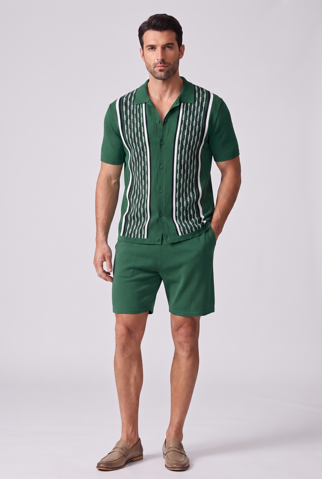 Mens Two Piece Summer Set with Short Sleeve Shirt and Shorts