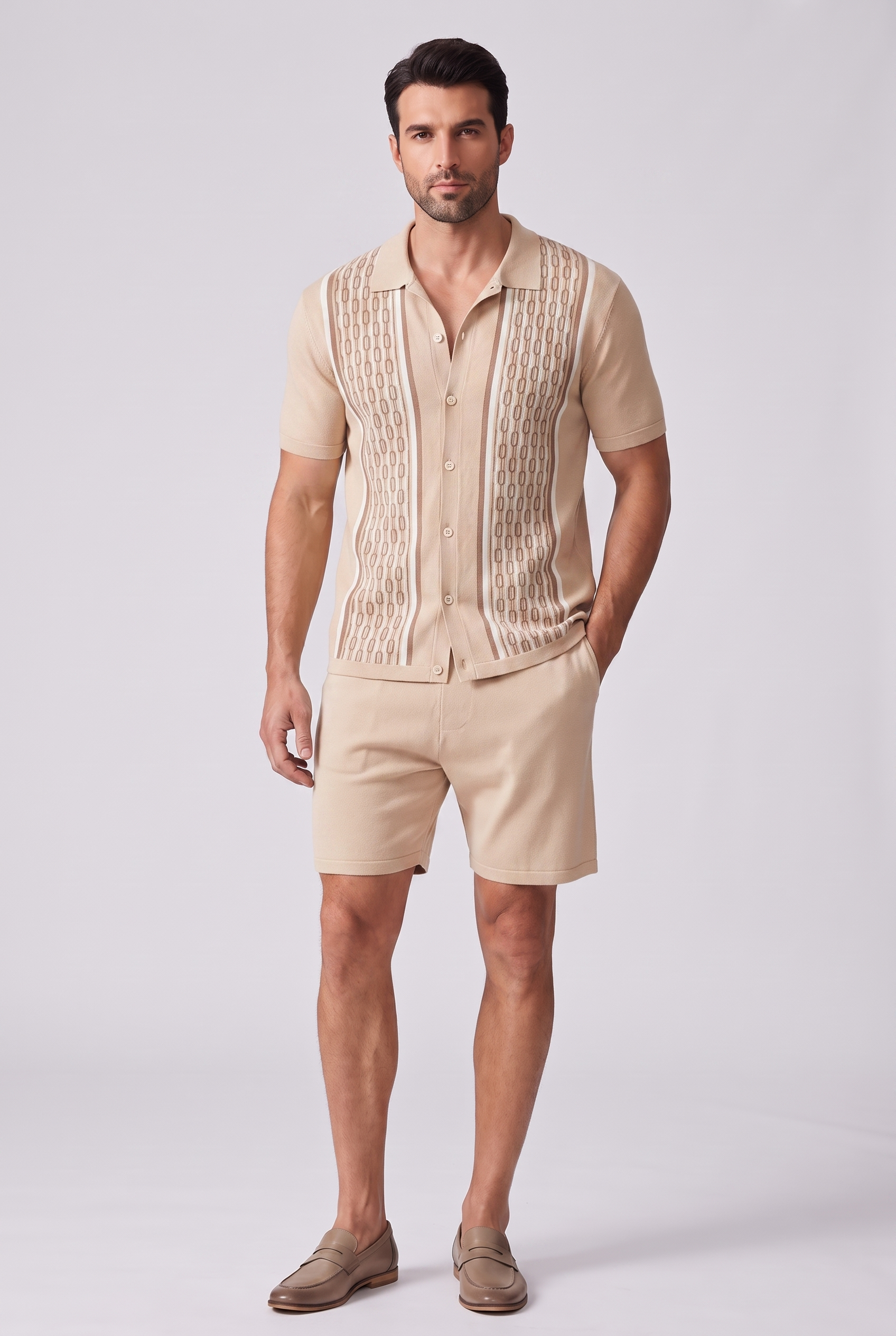 Mens Two Piece Summer Set with Short Sleeve Shirt and Shorts