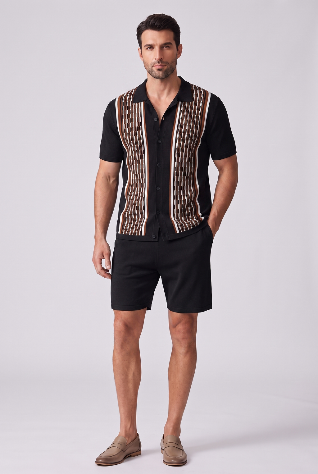 Mens Two Piece Summer Set with Short Sleeve Shirt and Shorts