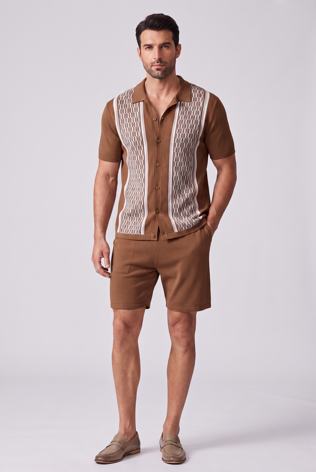 Mens Two Piece Summer Set with Short Sleeve Shirt and Shorts