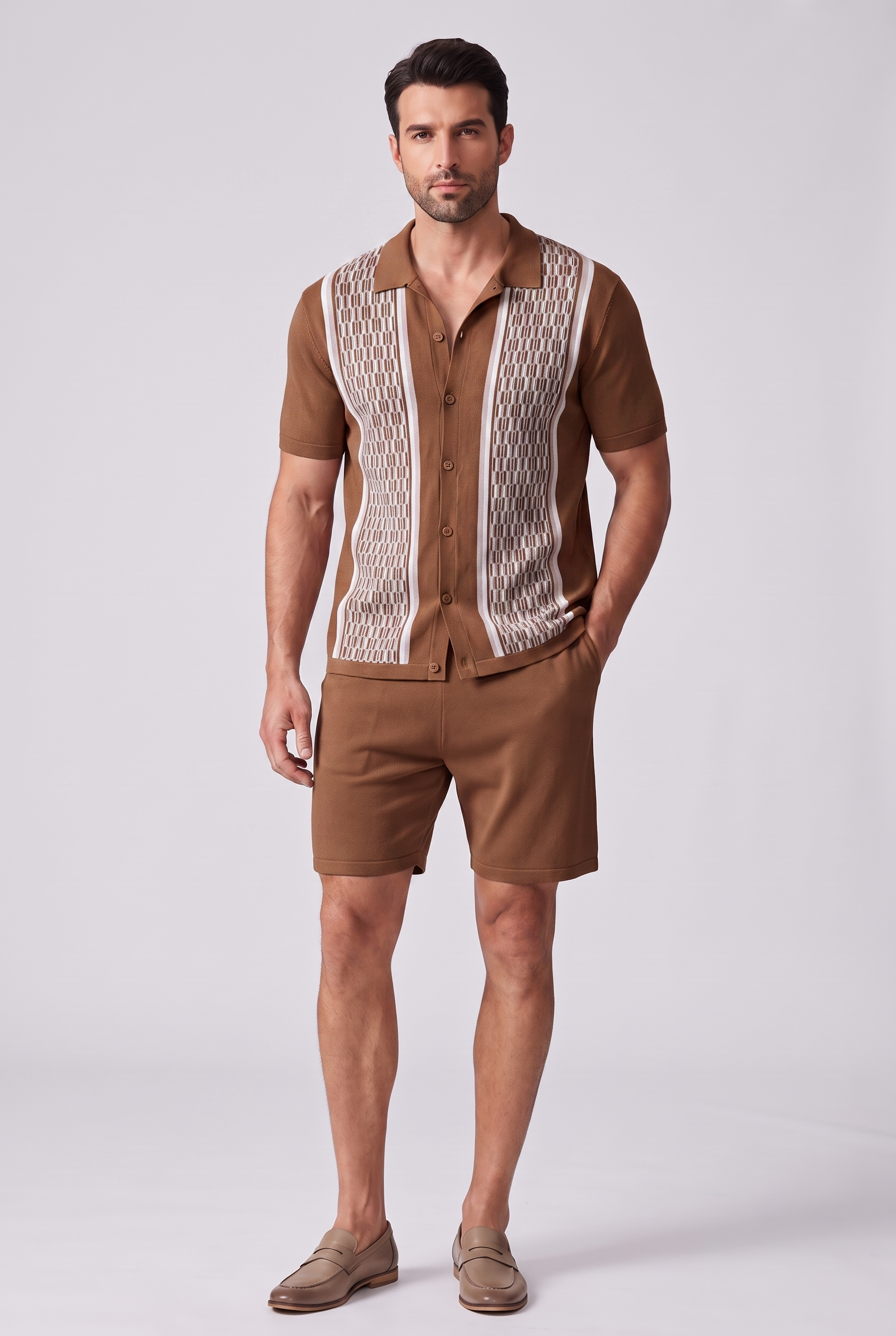 Mens Two Piece Summer Set with Short Sleeve Shirt and Shorts