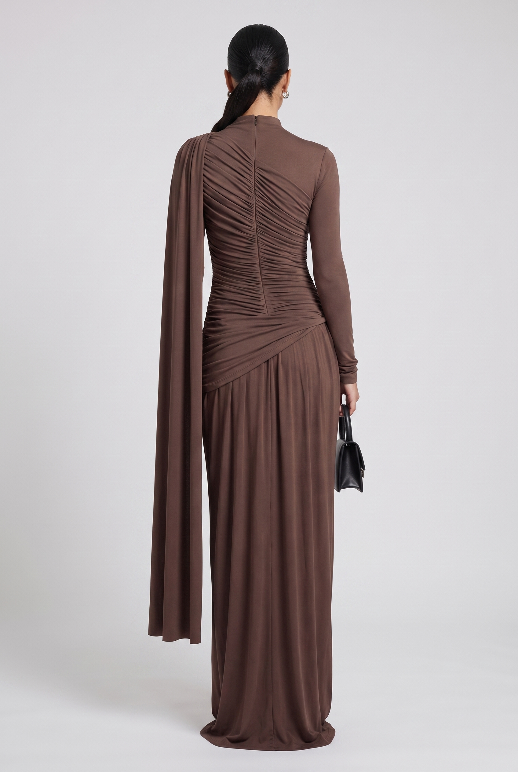 Women's Slim Fit Pleated Long Sleeve Formal Dress