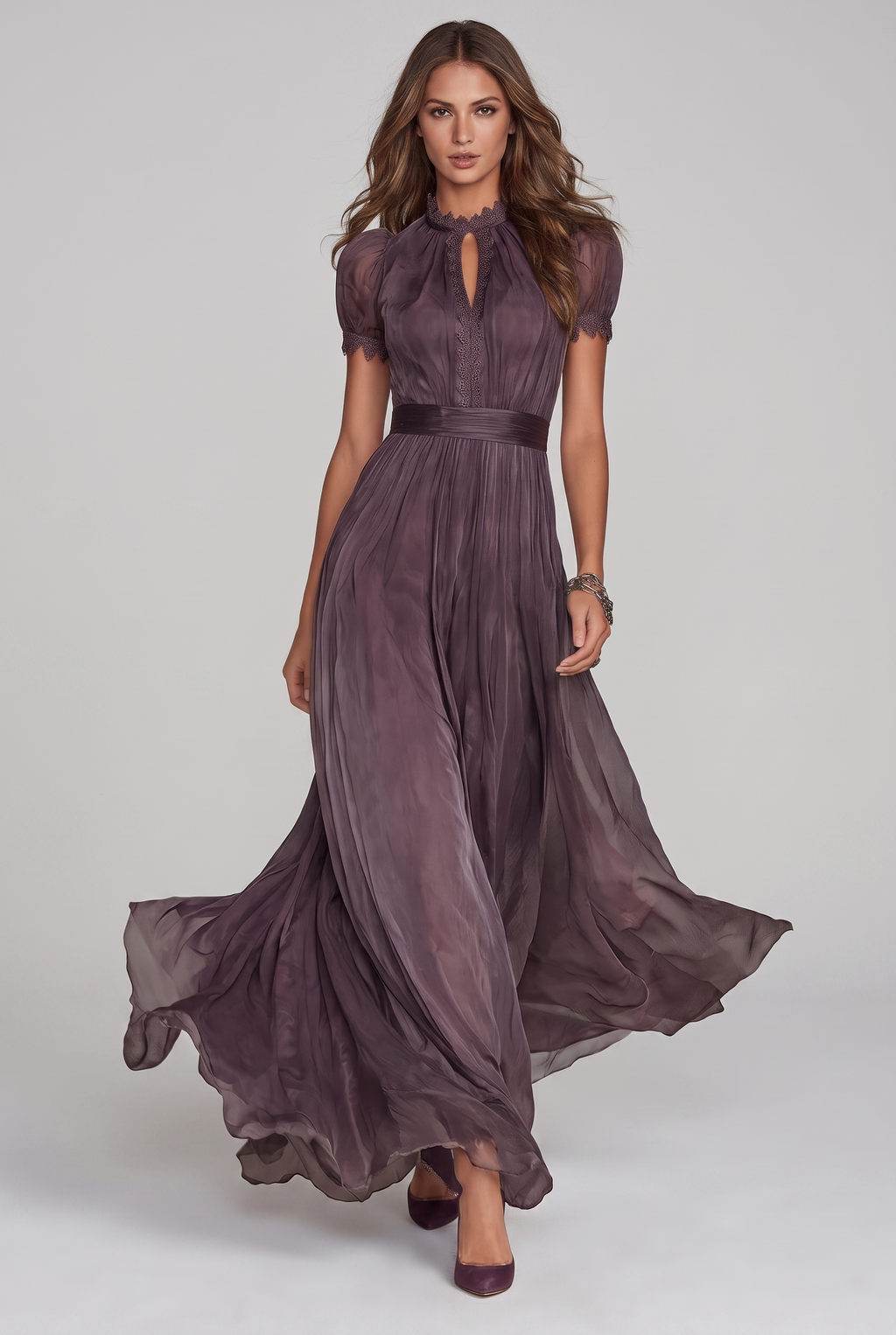 Women's Lace-Spliced High-Neck Maxi Dress