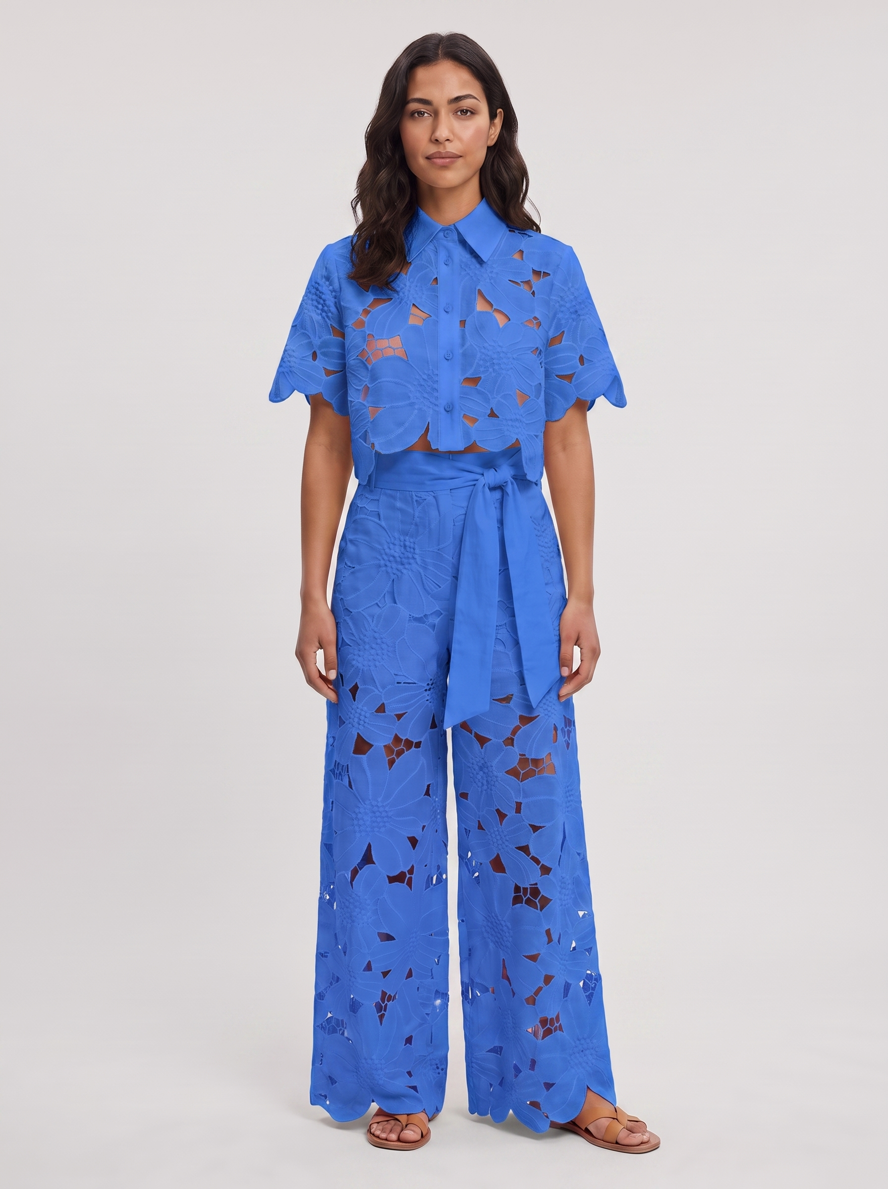 Women's Elegant Shirt and Wide-Leg Pants Outfit Set