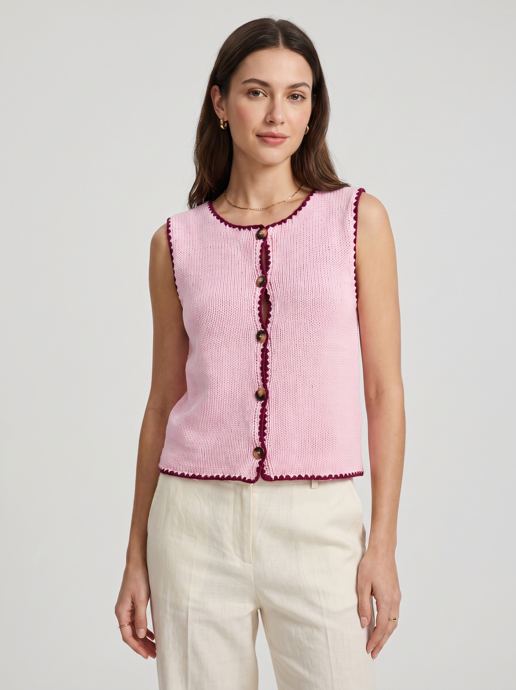 Women's Sleeveless Edgy Sweater with Contrast Trim