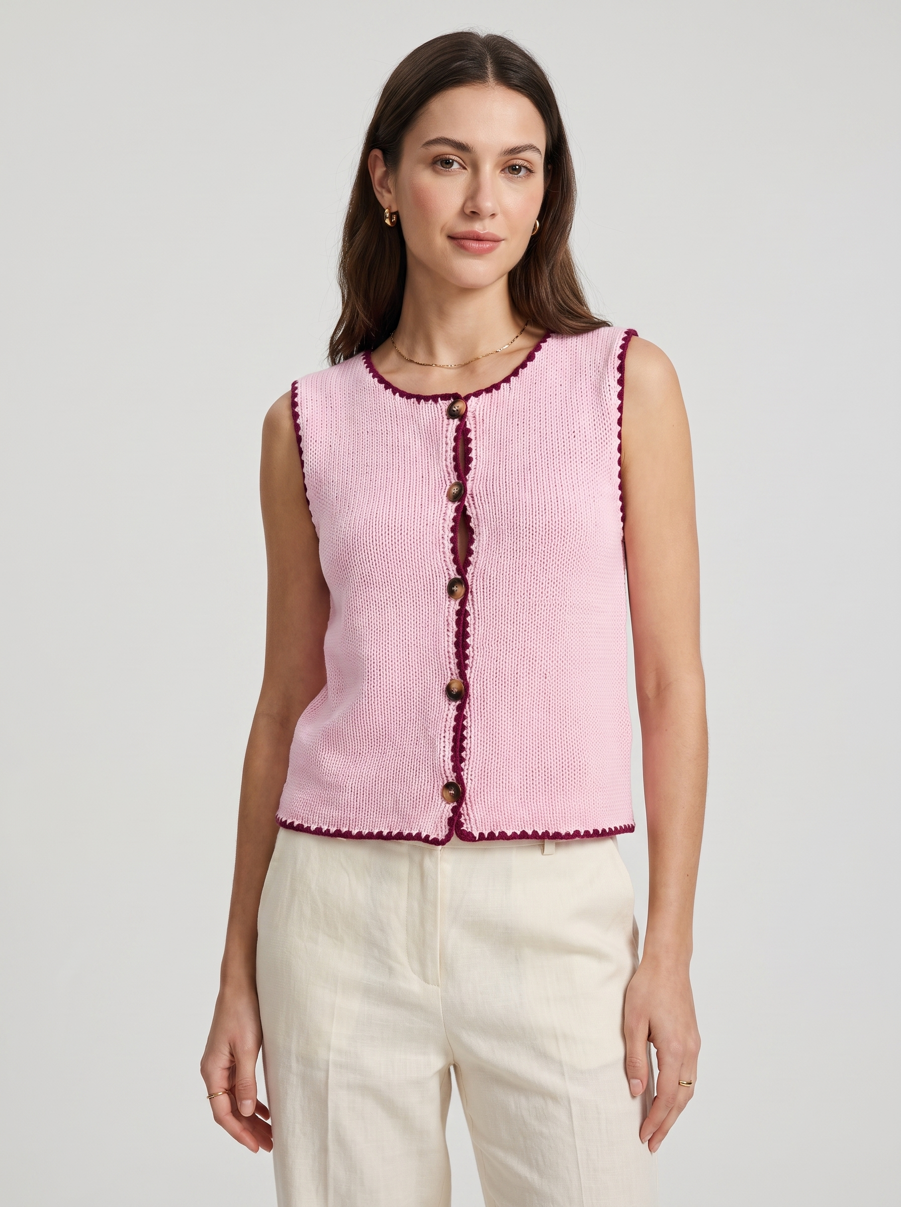 Women's Sleeveless Edgy Sweater with Contrast Trim