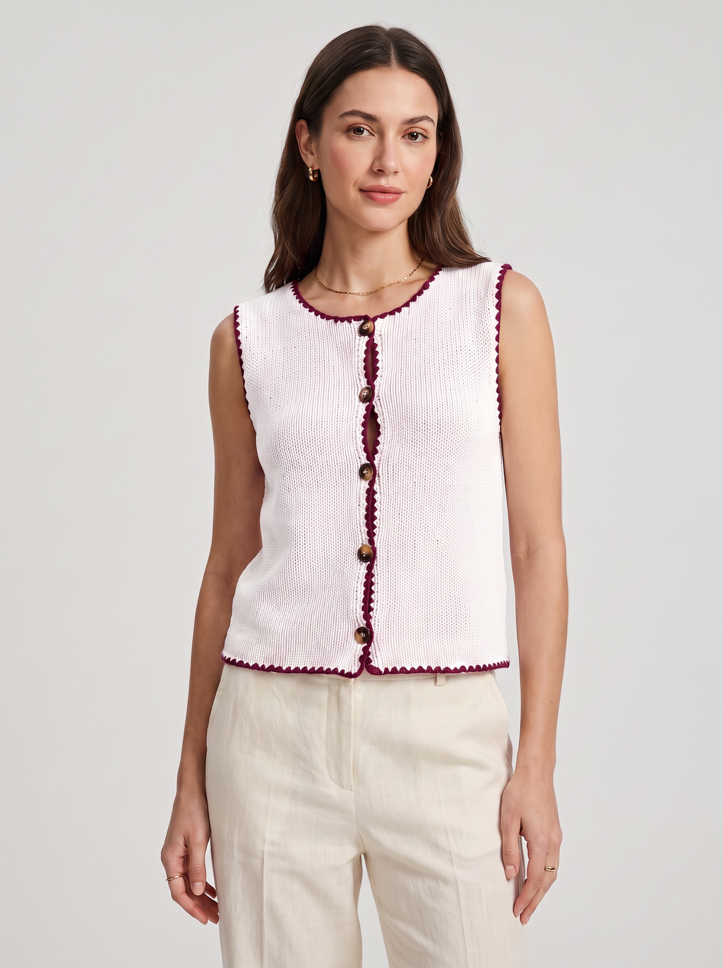 Women's Sleeveless Edgy Sweater with Contrast Trim