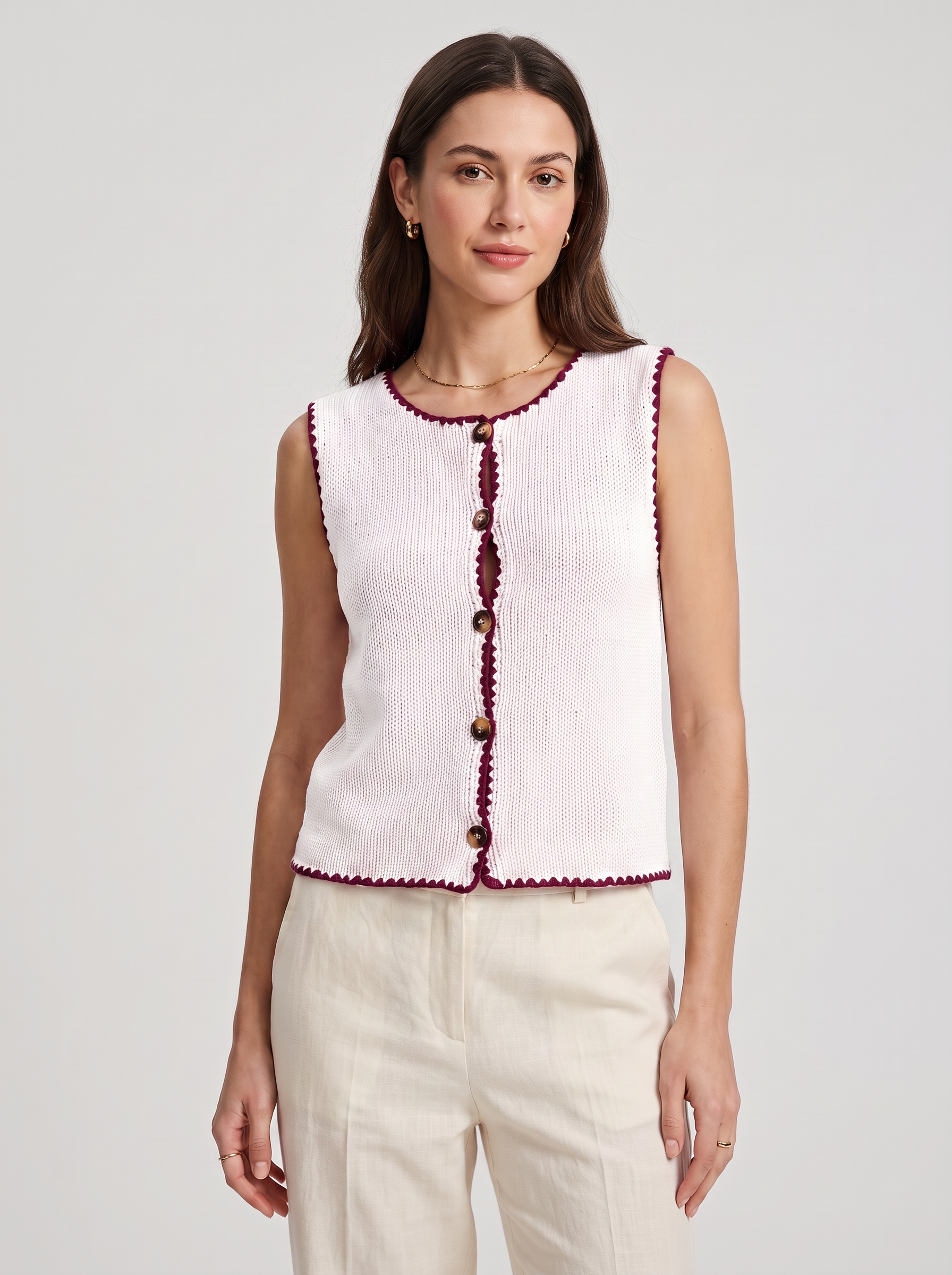 Women's Sleeveless Edgy Sweater with Contrast Trim