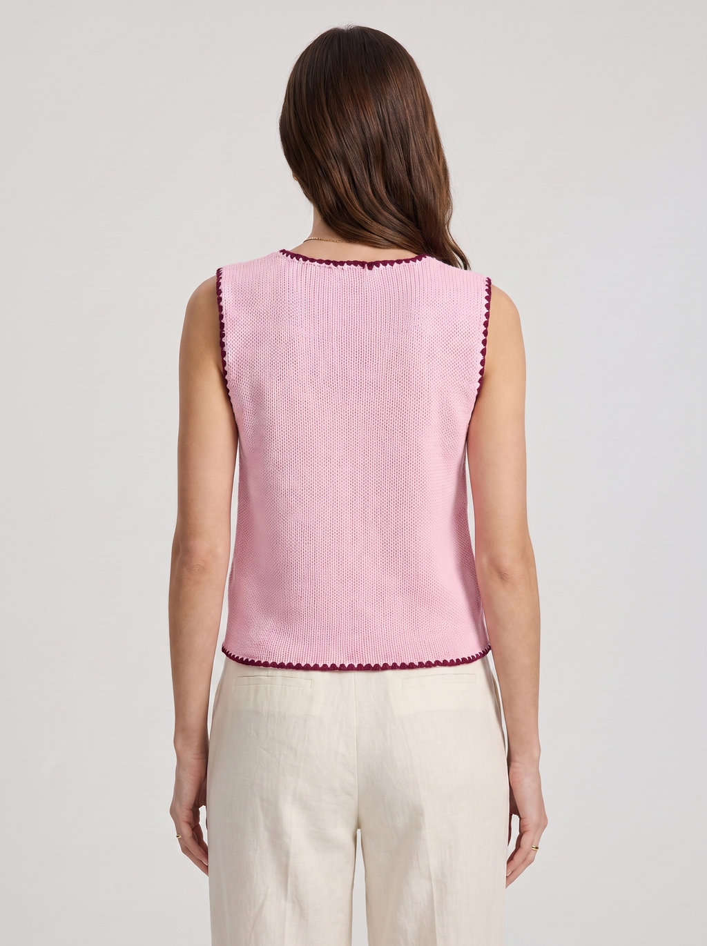 Women's Sleeveless Edgy Sweater with Contrast Trim