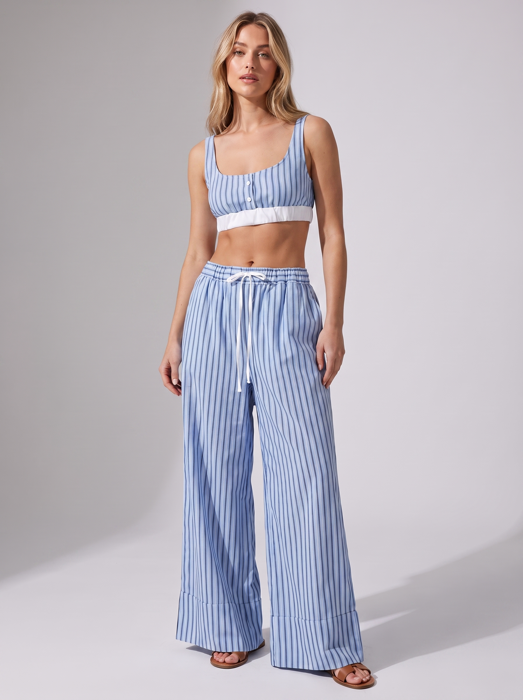 Women's 3-Piece Casual Suit with Striped Tank Top and Stretch Trousers