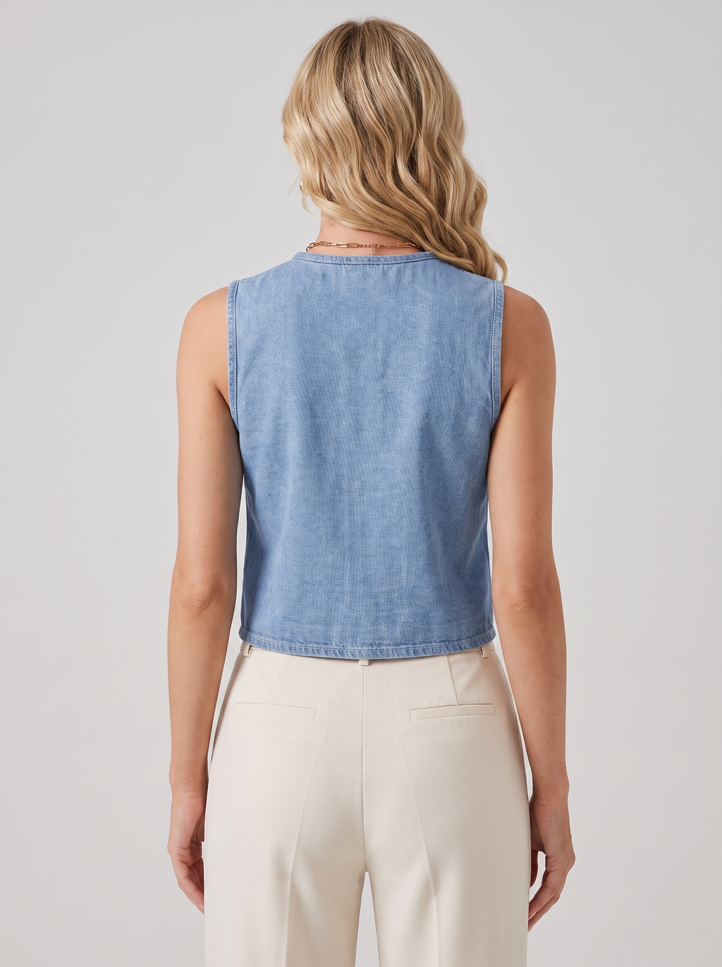 Women's Denim Sleeveless Top with Bow Ties