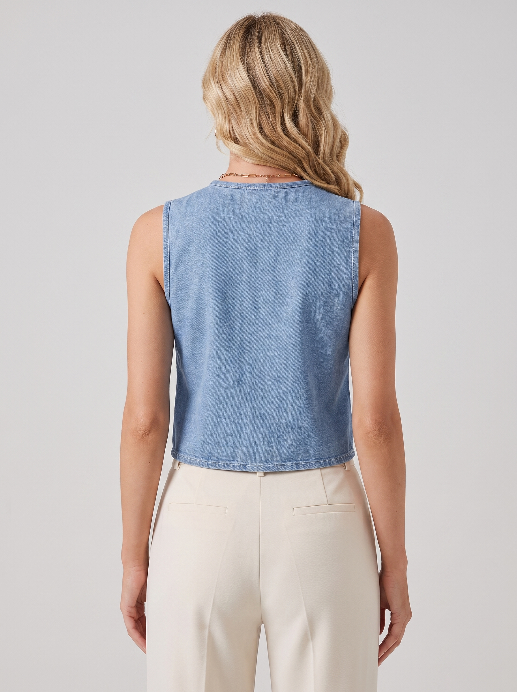 Women's Denim Sleeveless Top with Bow Ties