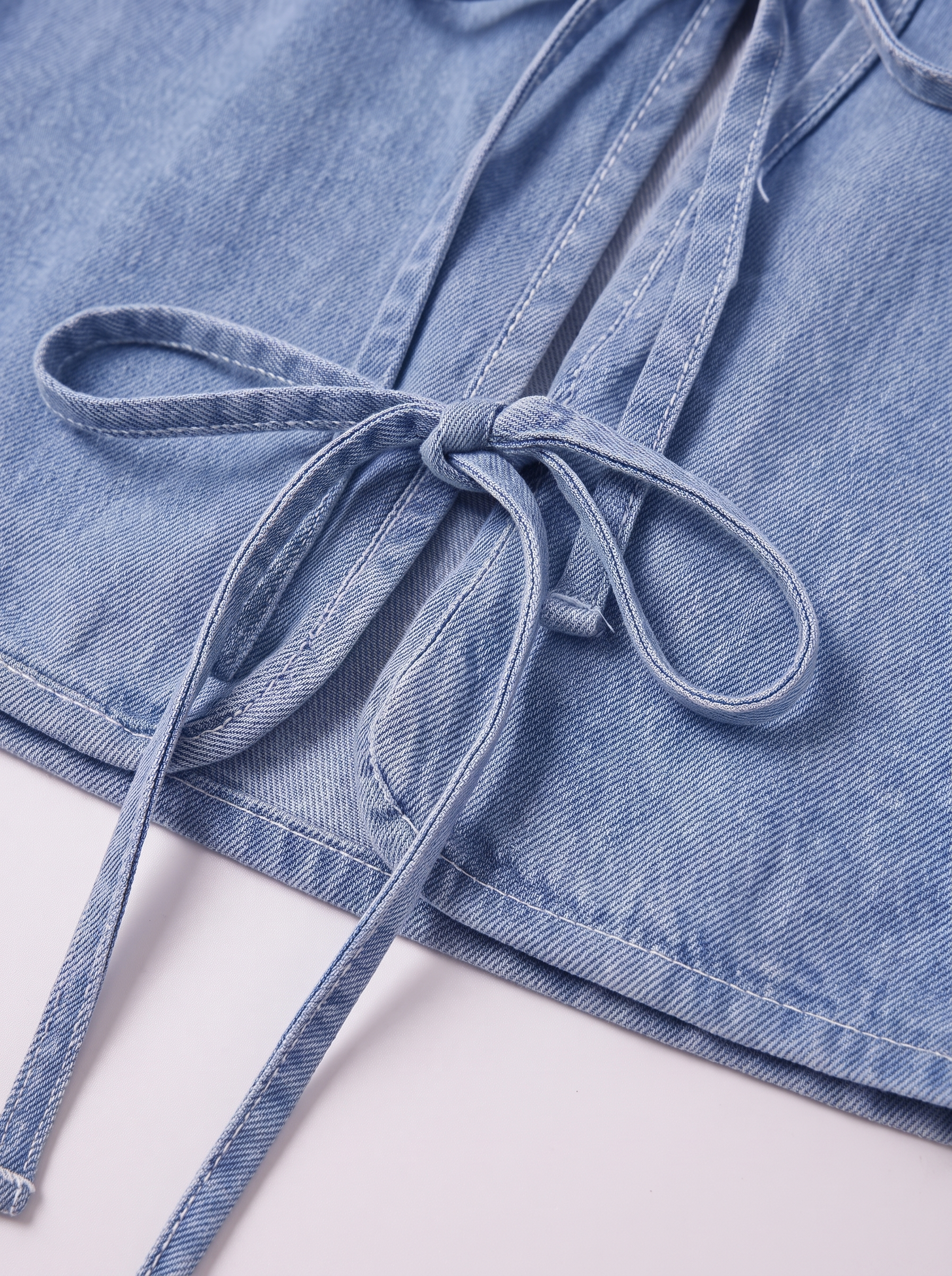 Women's Denim Sleeveless Top with Bow Ties