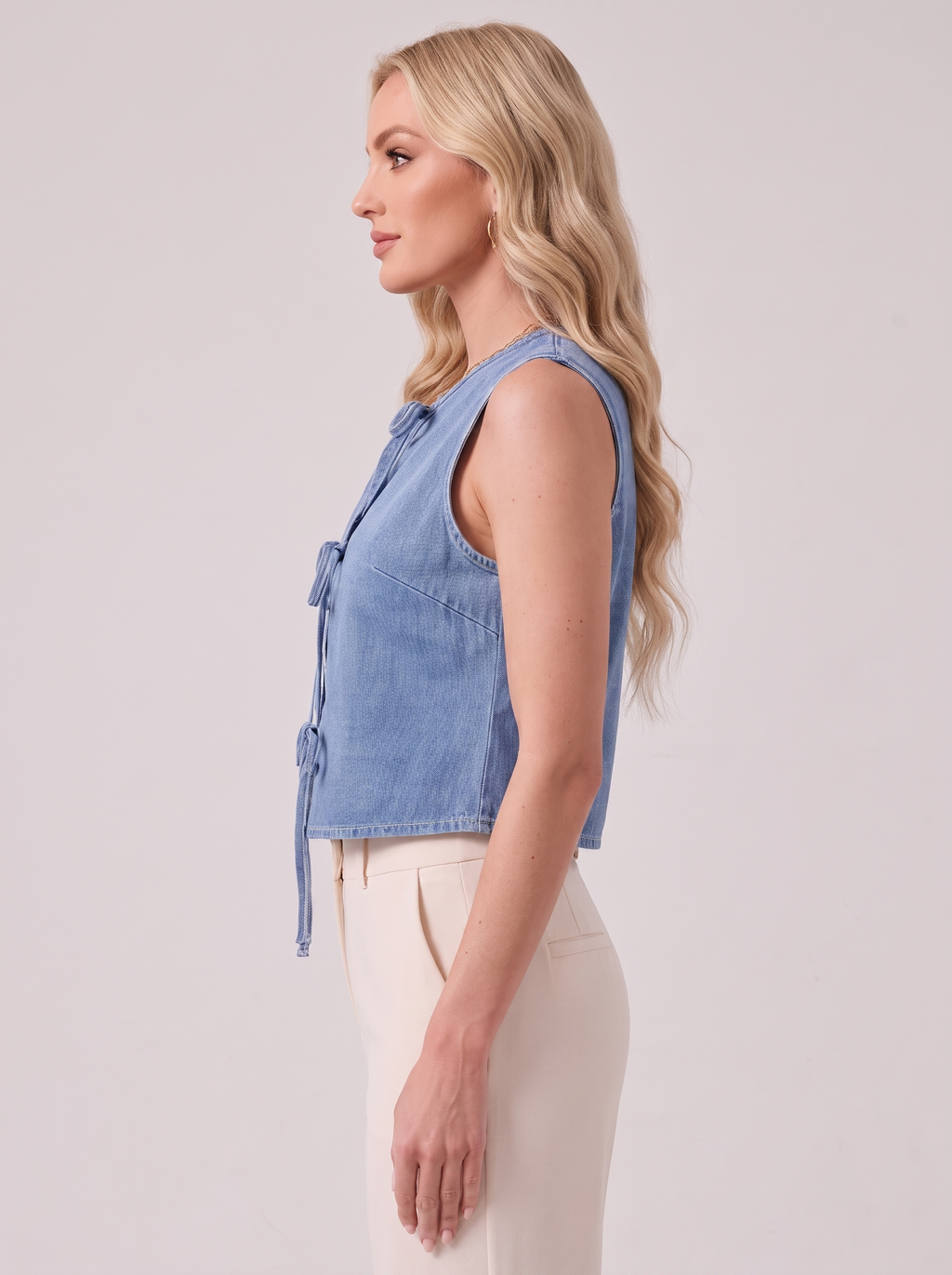 Women's Denim Sleeveless Top with Bow Ties