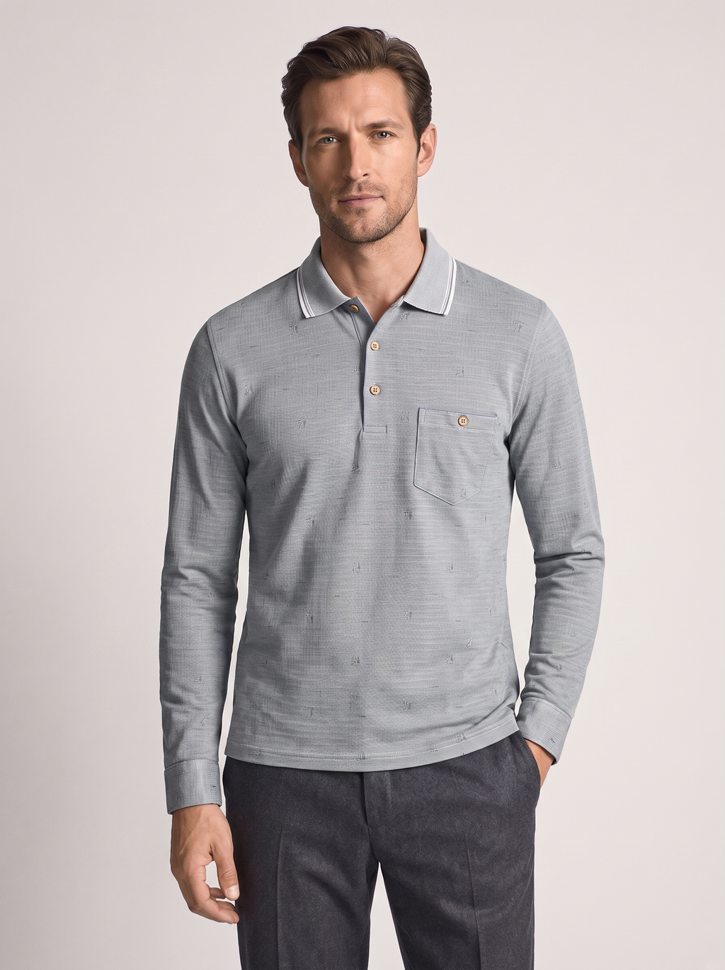 Men's Long Sleeve Lapel T-Shirt for Casual Wear