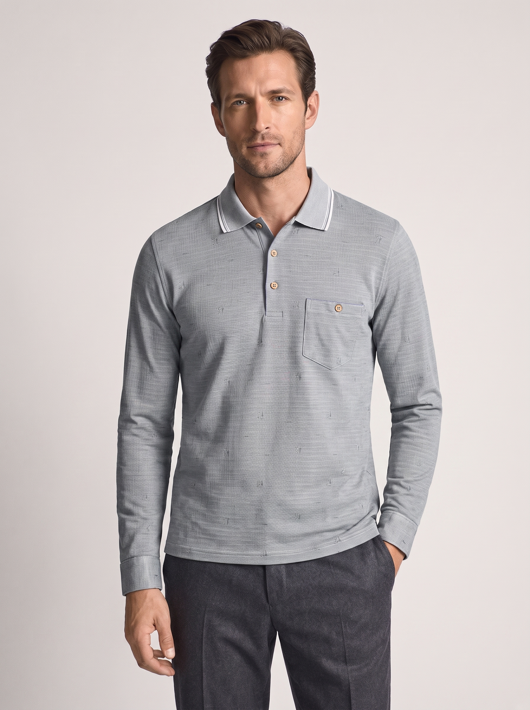 Men's Long Sleeve Lapel T-Shirt for Casual Wear