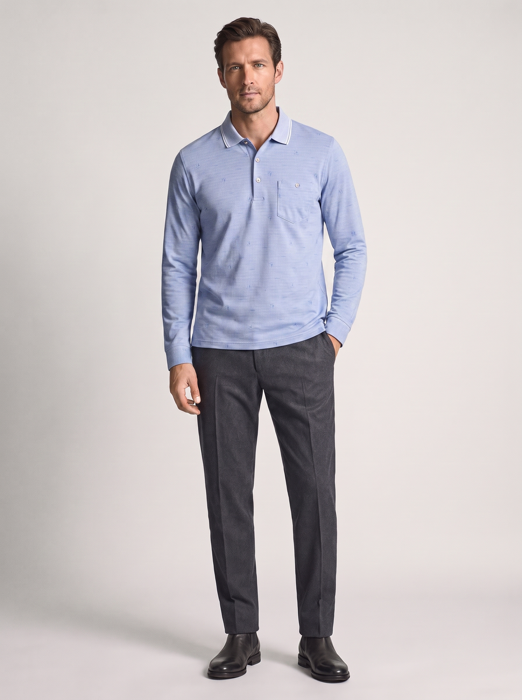 Men's Long Sleeve Lapel T-Shirt for Casual Wear