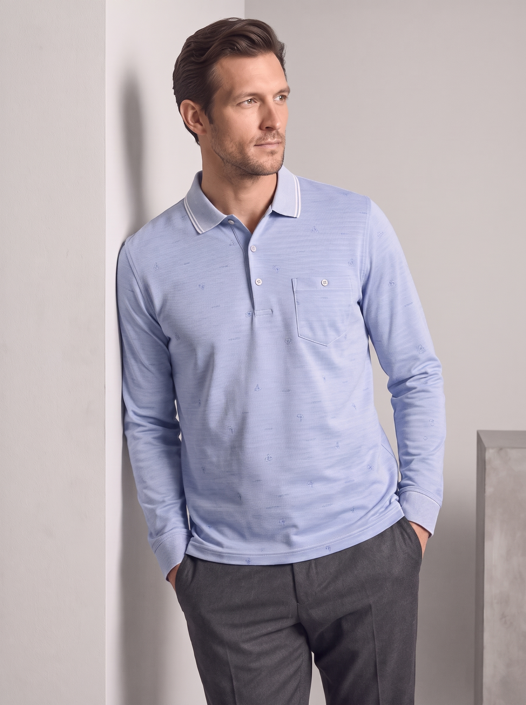 Men's Long Sleeve Lapel T-Shirt for Casual Wear