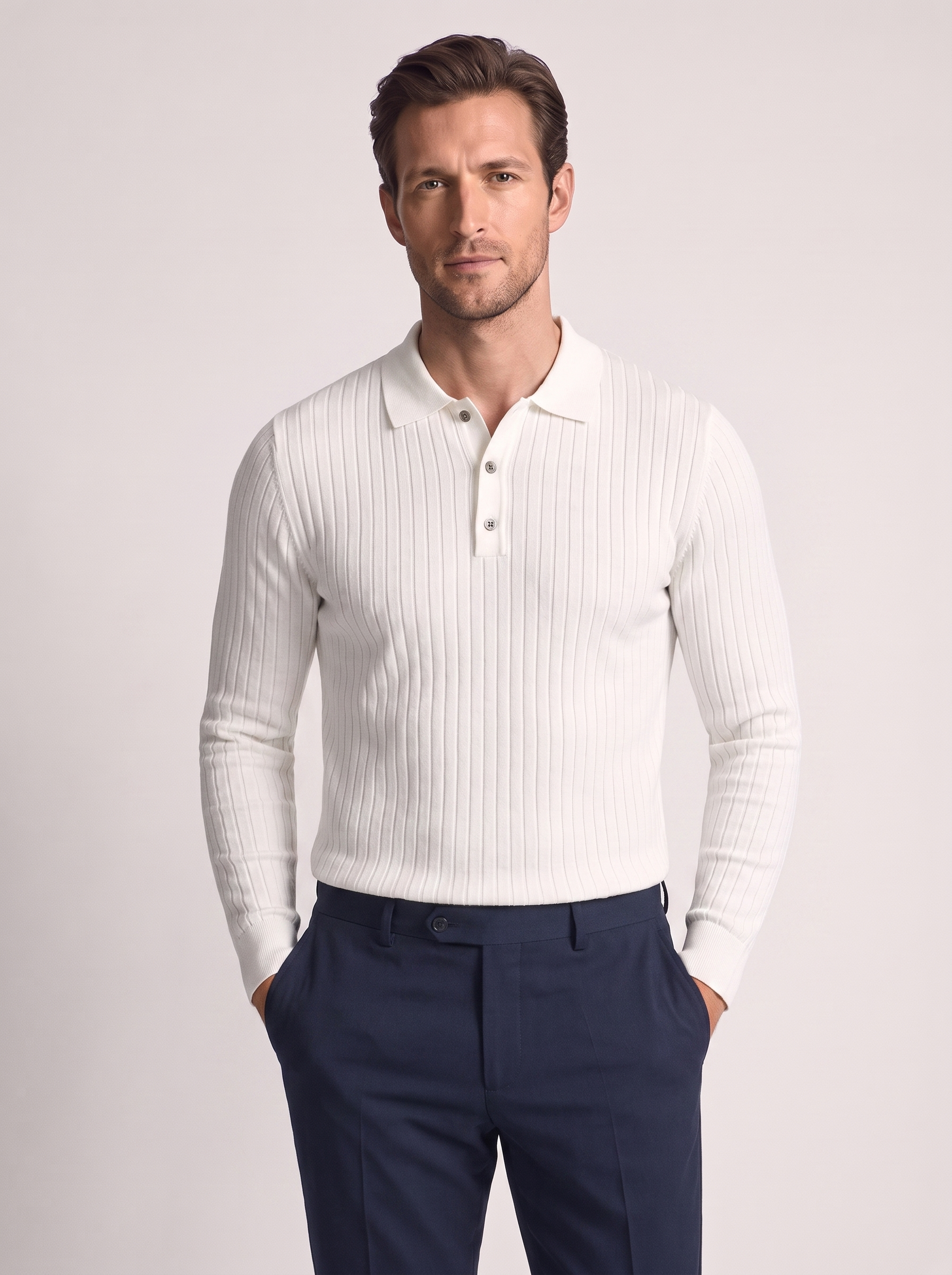 Men's Slim Fit Long Sleeve Polo Shirt