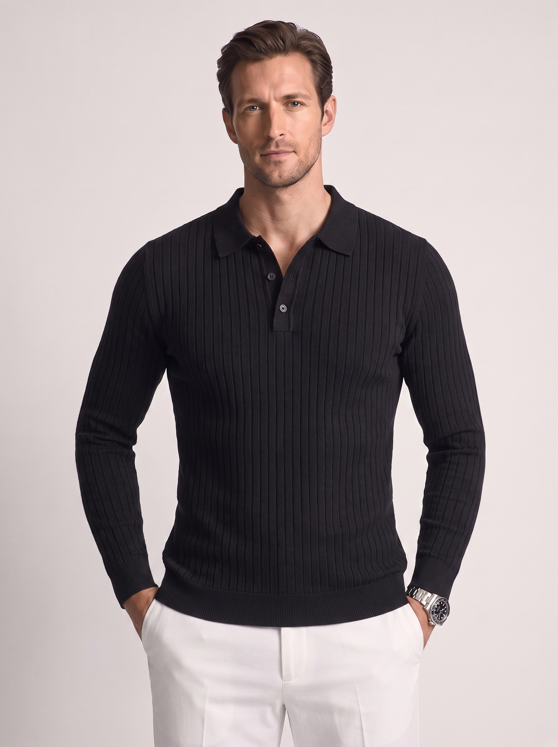 Men's Slim Fit Long Sleeve Polo Shirt