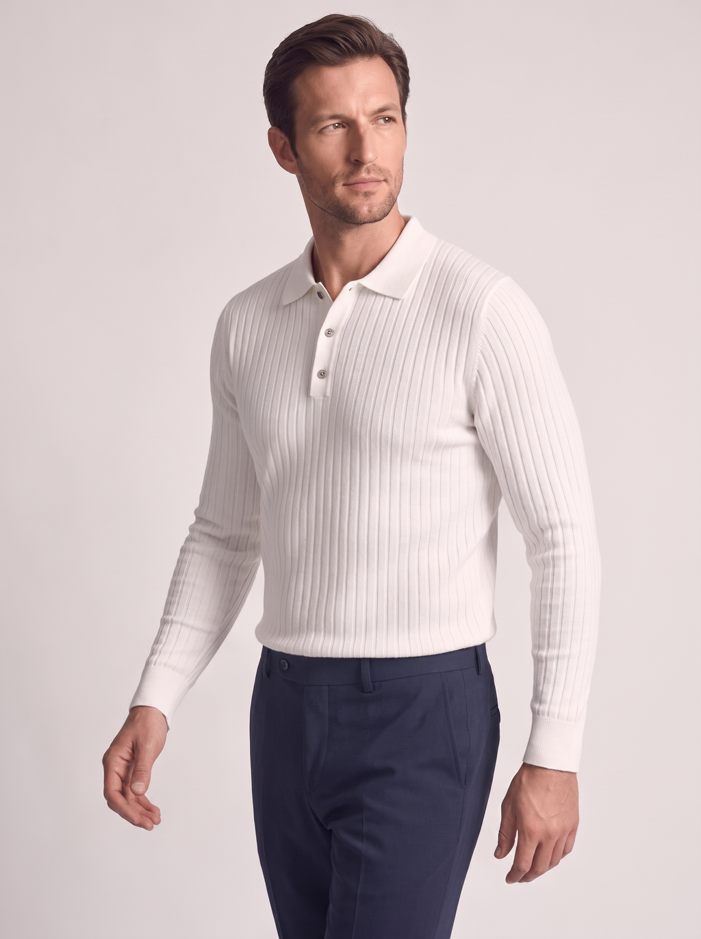 Men's Slim Fit Long Sleeve Polo Shirt