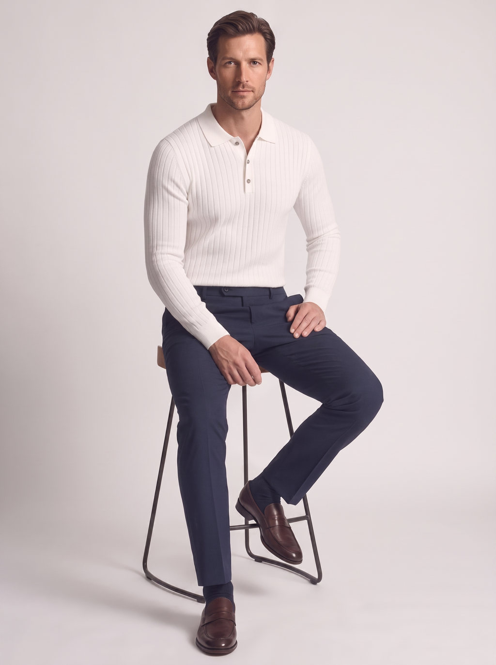 Men's Slim Fit Long Sleeve Polo Shirt