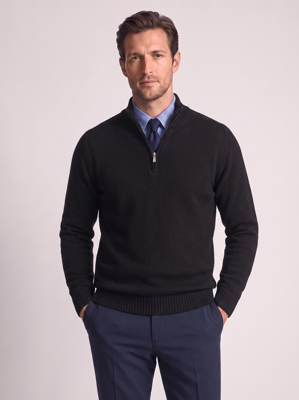 Men's Slim Fit Stand Collar Zipper Sweater for Winter