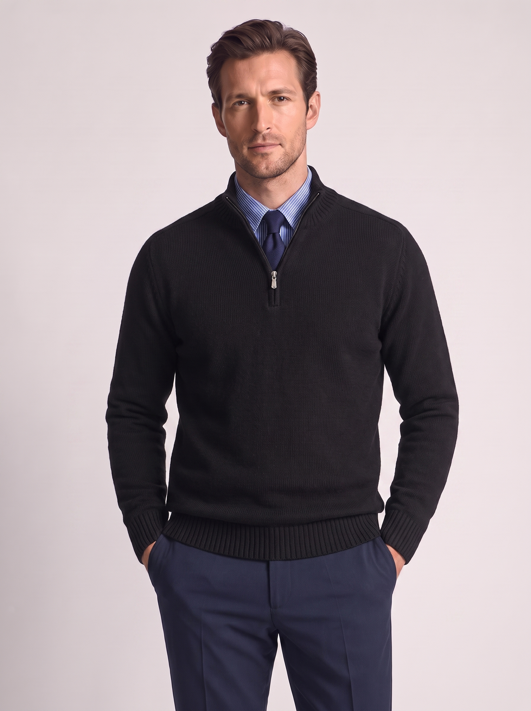 Men's Slim Fit Stand Collar Zipper Sweater for Winter