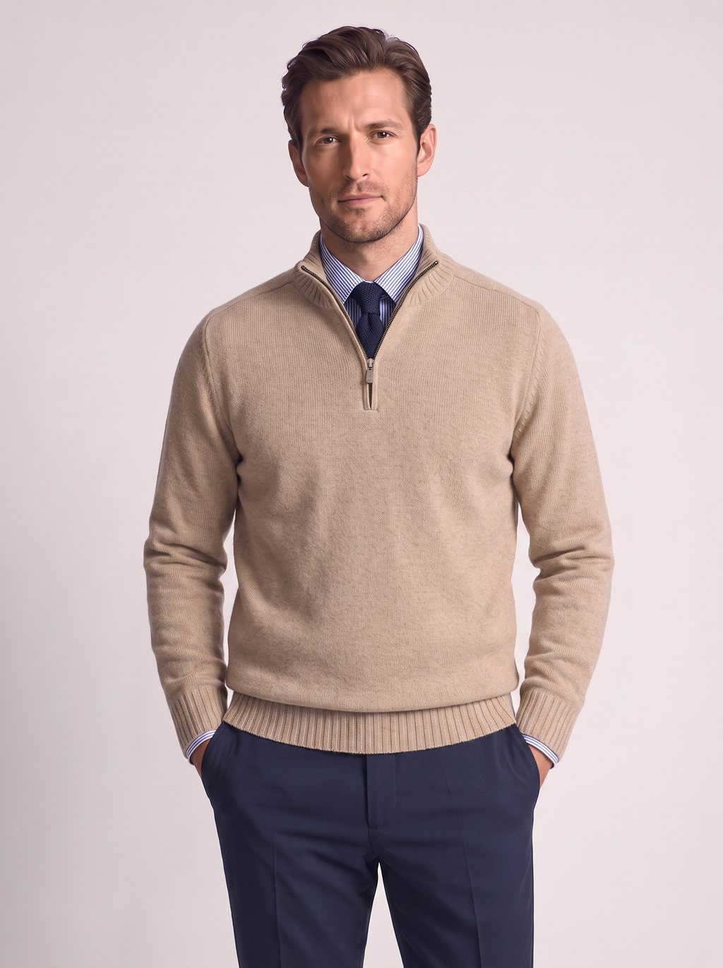 Men's Slim Fit Stand Collar Zipper Sweater for Winter