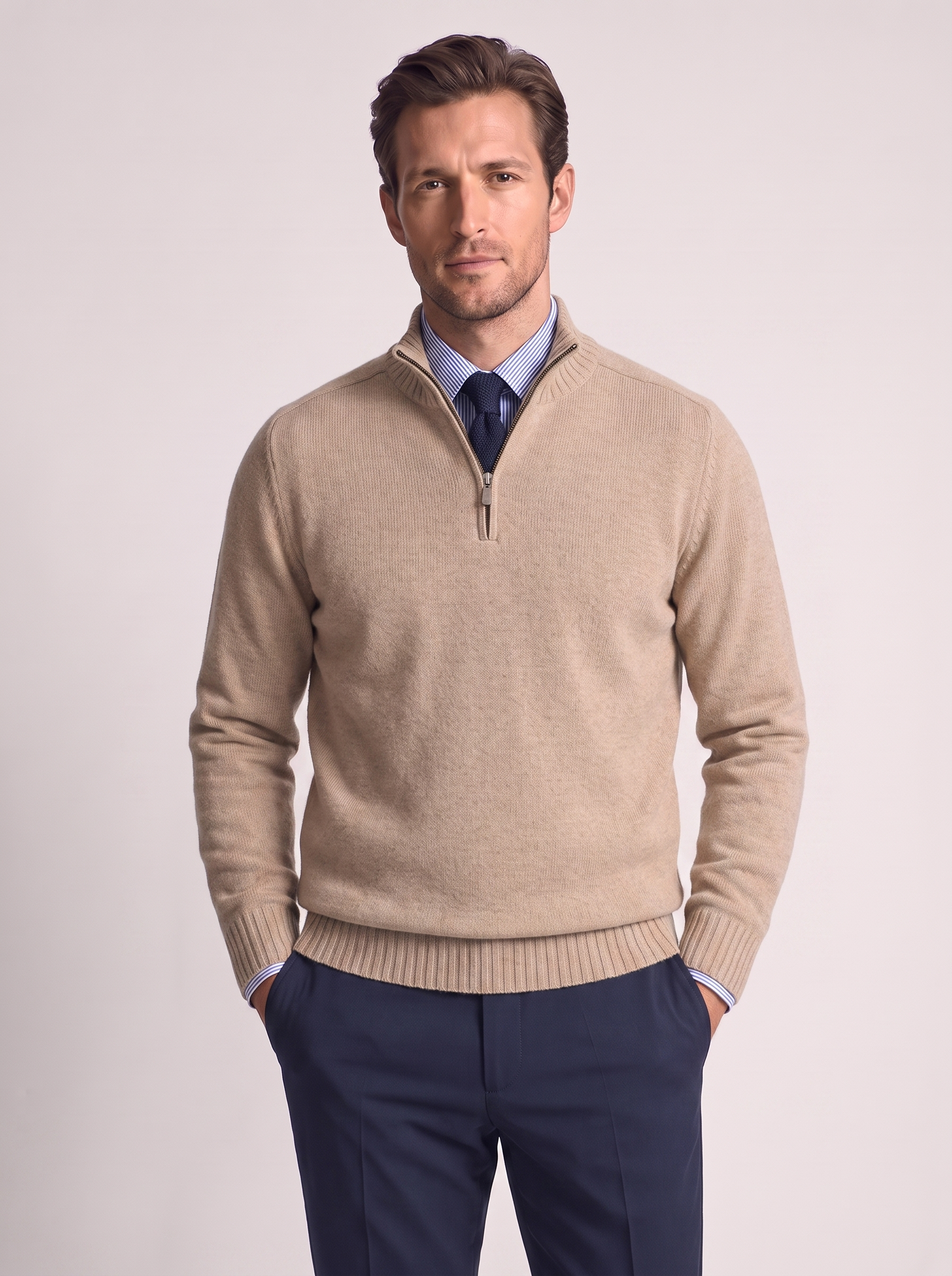 Men's Slim Fit Stand Collar Zipper Sweater for Winter