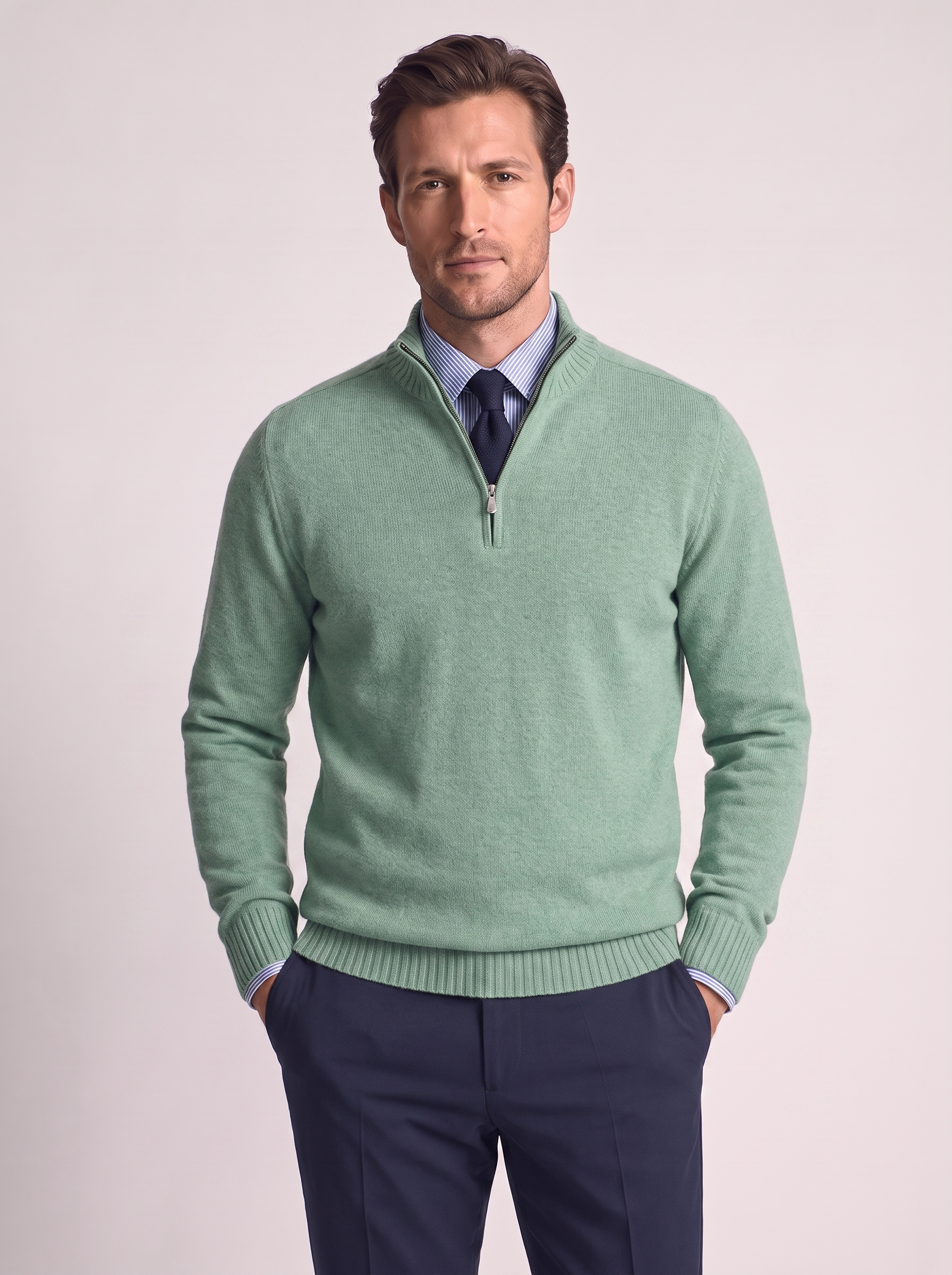 Men's Slim Fit Stand Collar Zipper Sweater for Winter