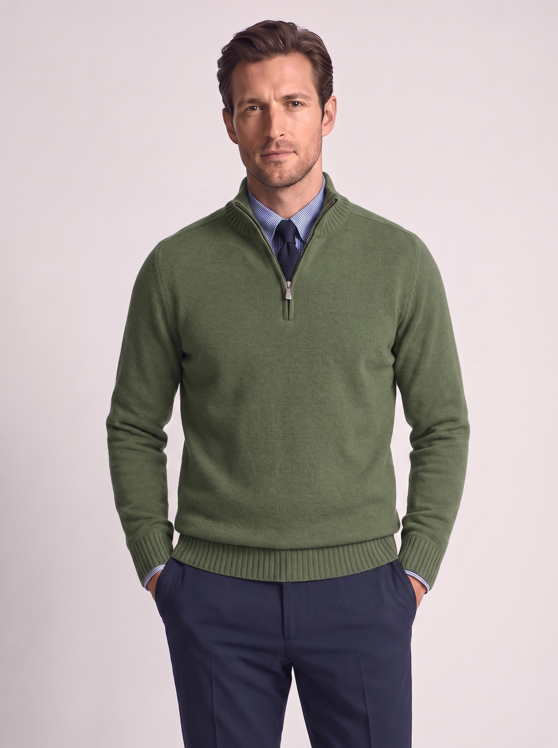 Men's Slim Fit Stand Collar Zipper Sweater for Winter