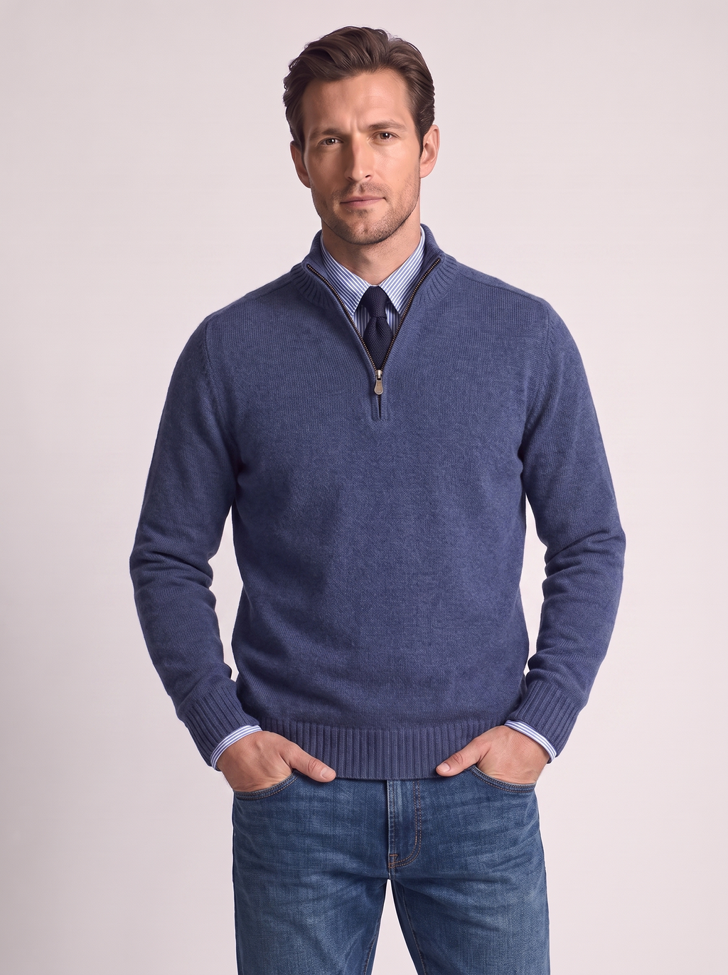 Men's Slim Fit Stand Collar Zipper Sweater for Winter
