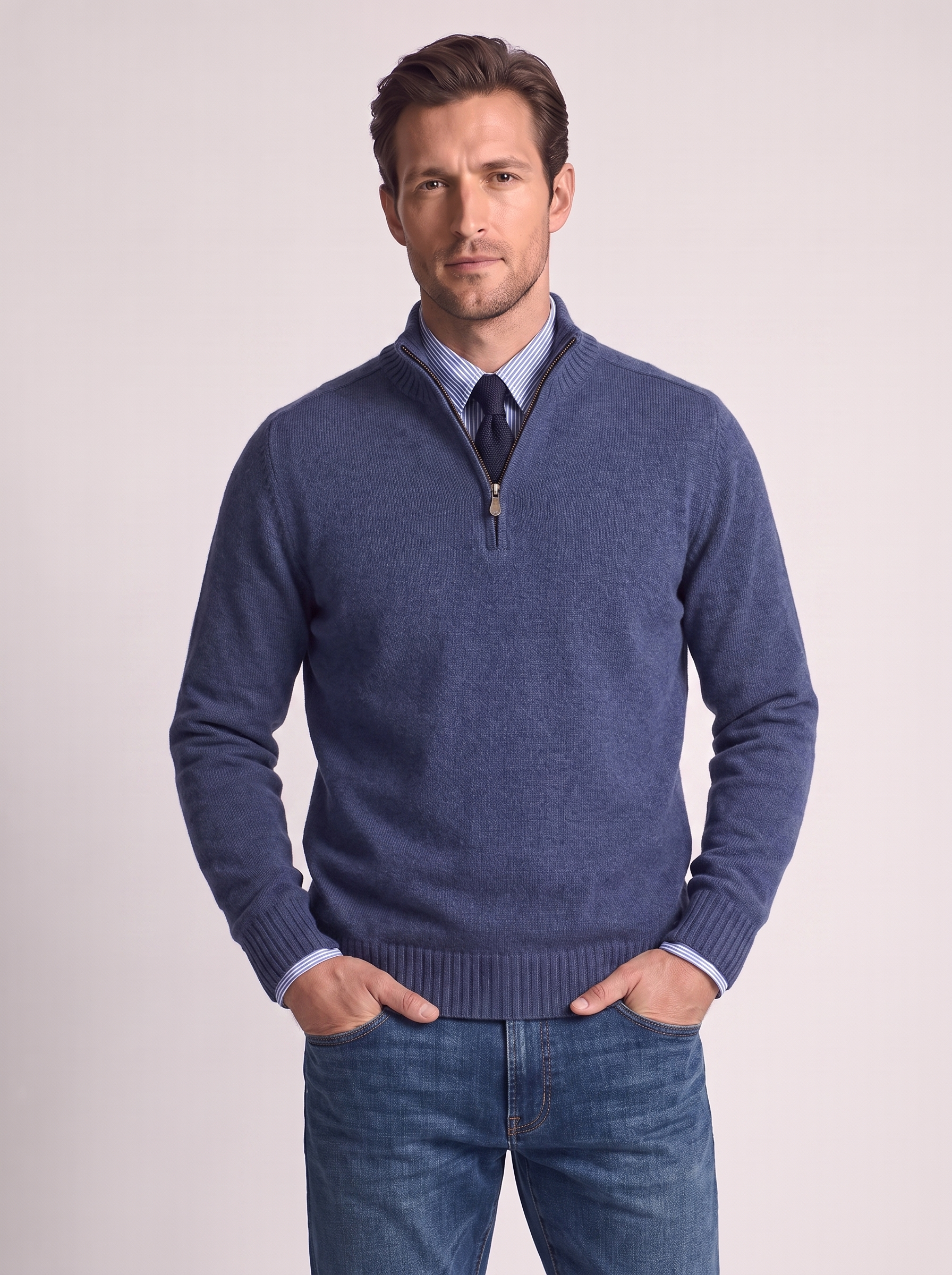 Men's Slim Fit Stand Collar Zipper Sweater for Winter