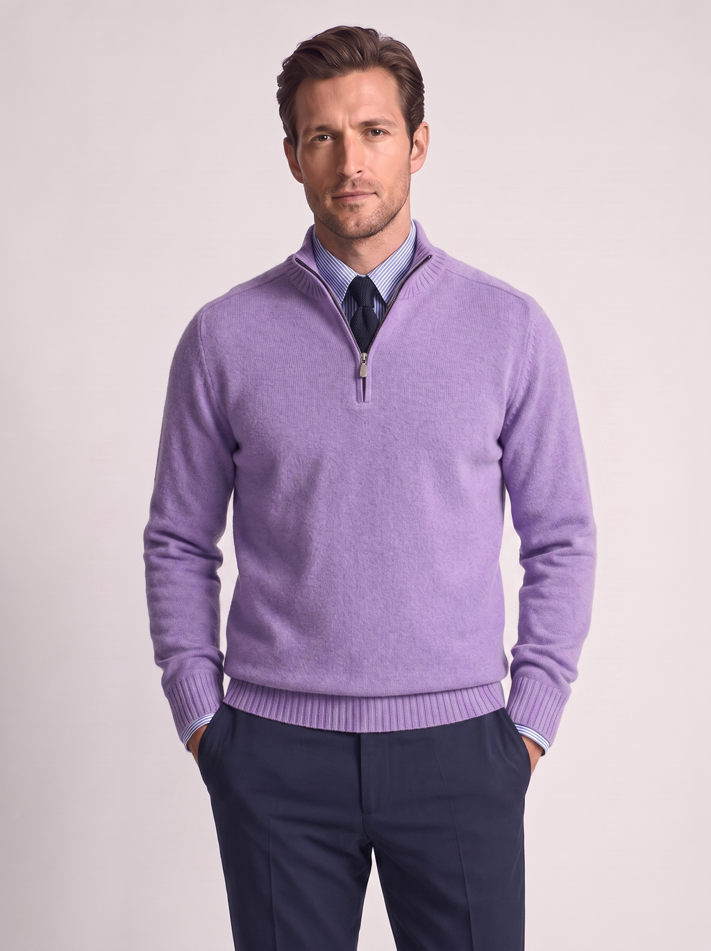 Men's Slim Fit Stand Collar Zipper Sweater for Winter