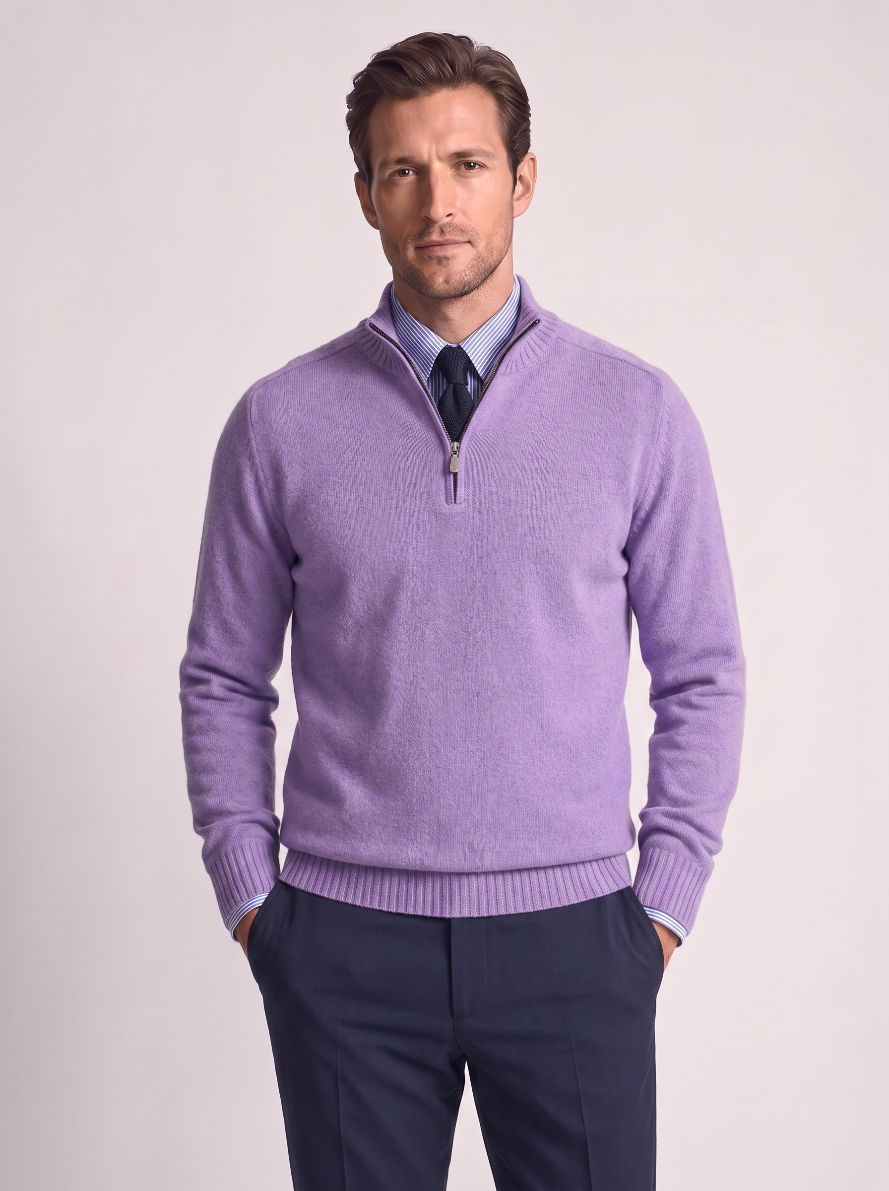 Men's Slim Fit Stand Collar Zipper Sweater for Winter