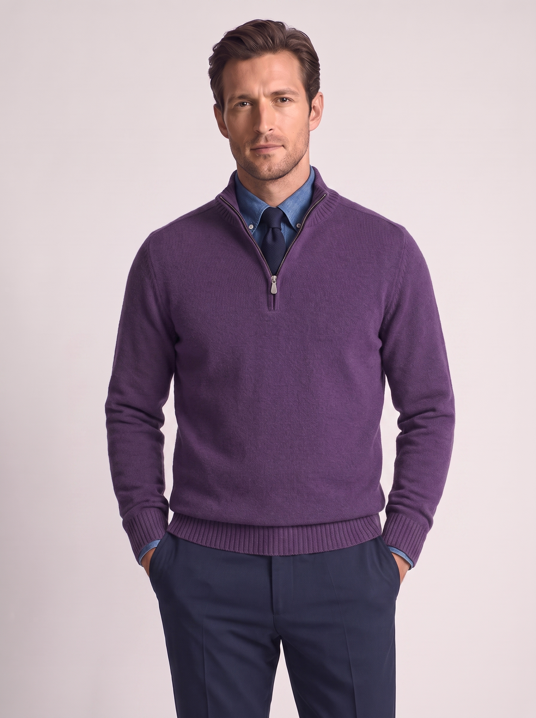 Men's Slim Fit Stand Collar Zipper Sweater for Winter
