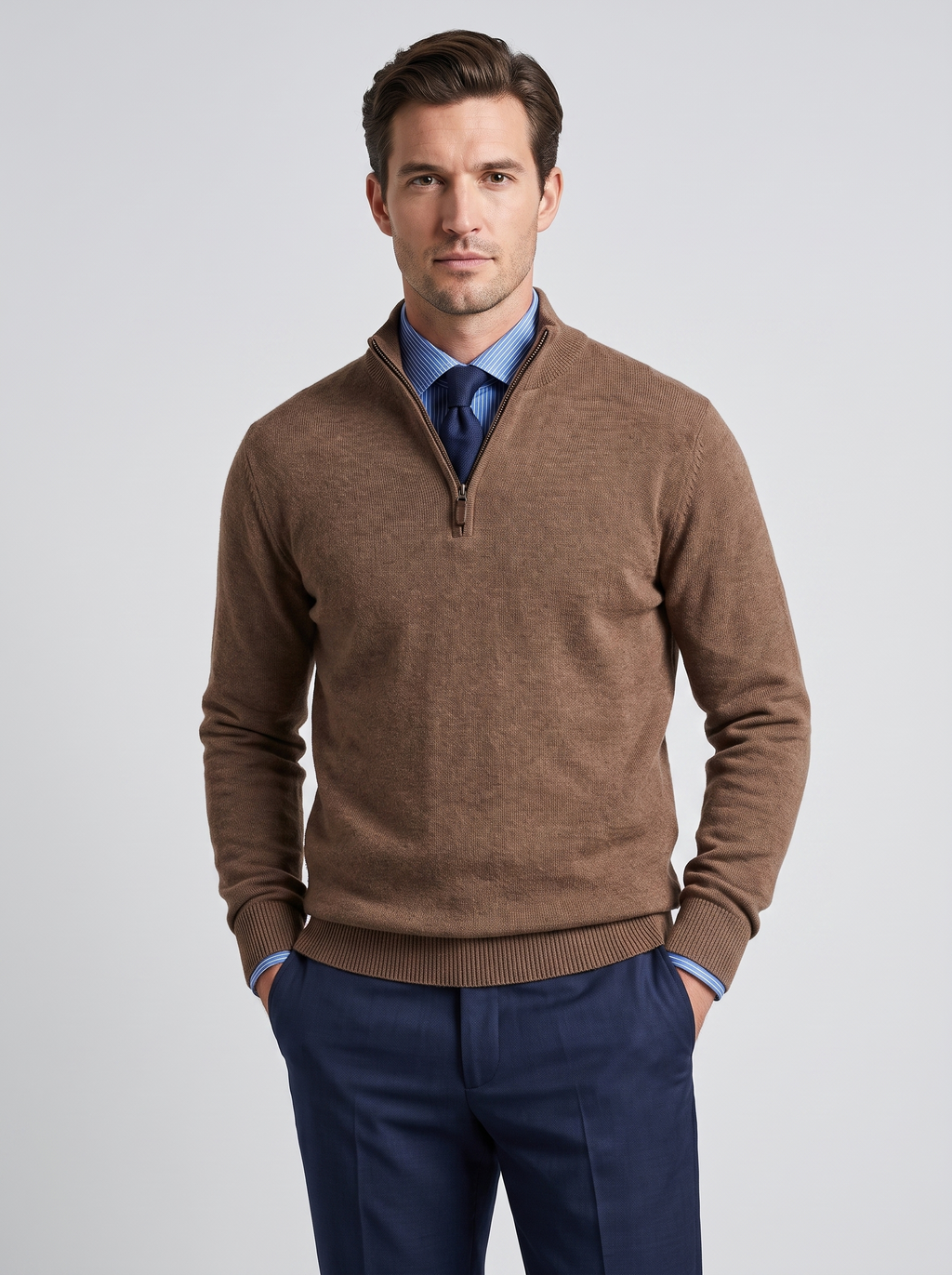 Men's Slim Fit Stand Collar Zipper Sweater for Winter