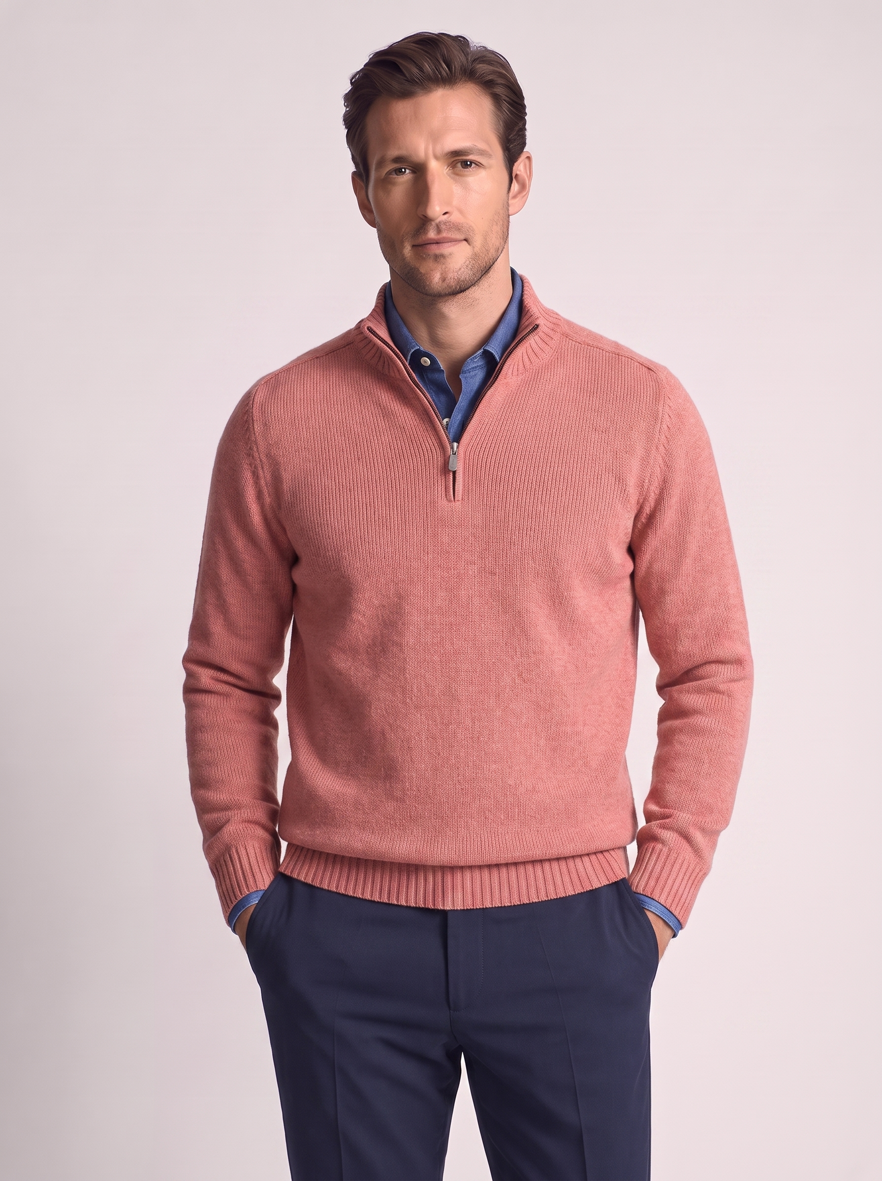 Men's Slim Fit Stand Collar Zipper Sweater for Winter