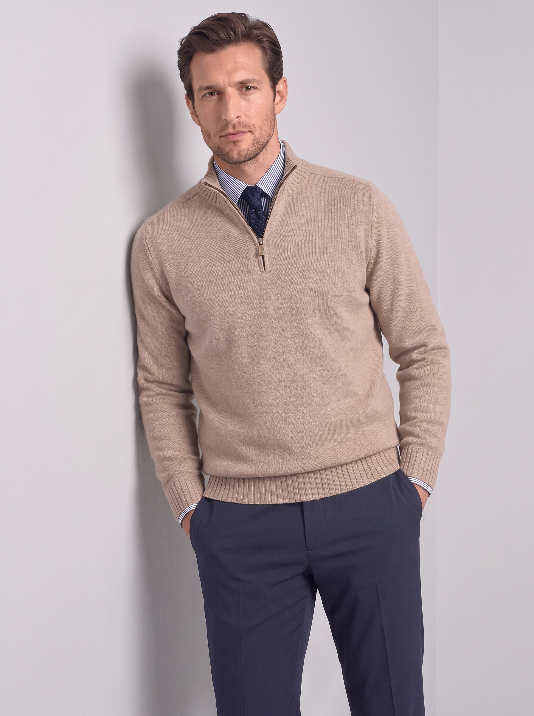 Men's Slim Fit Stand Collar Zipper Sweater for Winter
