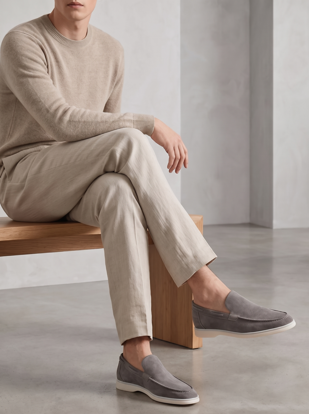 Men's Casual Slip On Shoes - Stylish Suede Flat Square Heel