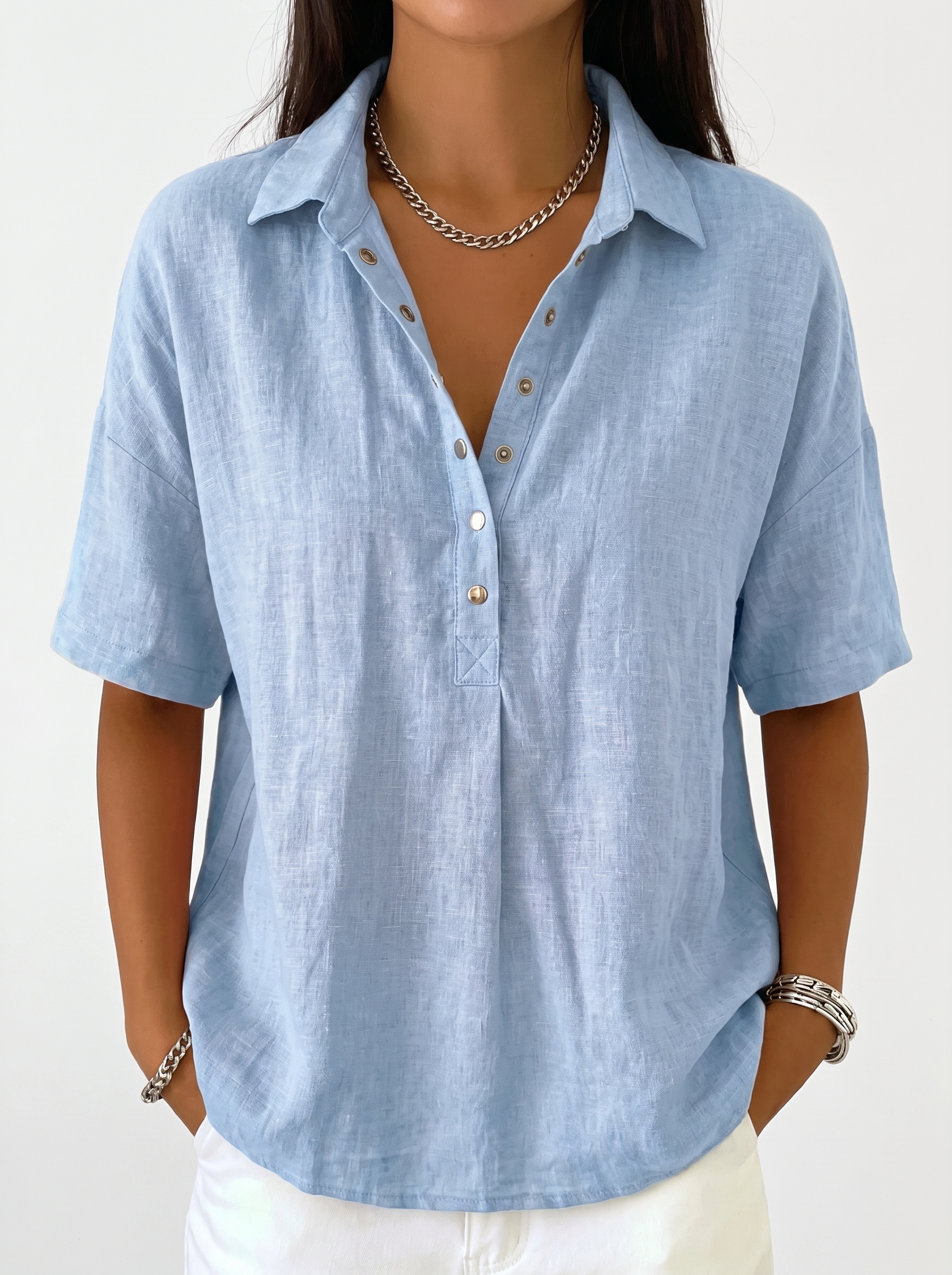 Women's Classic Collar Button-Up Blouse Long Sleeve Top