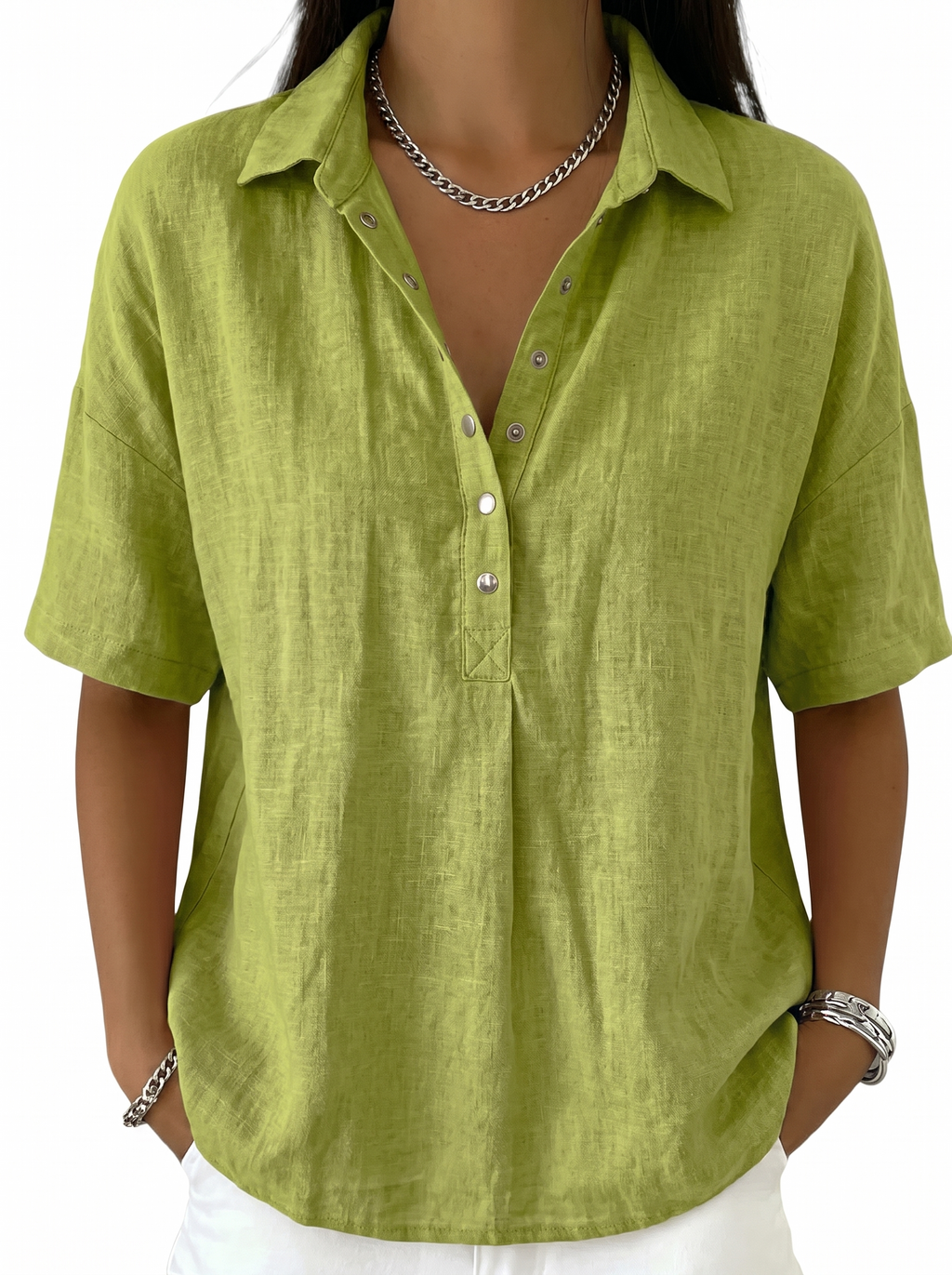Women's Classic Collar Button-Up Blouse Long Sleeve Top